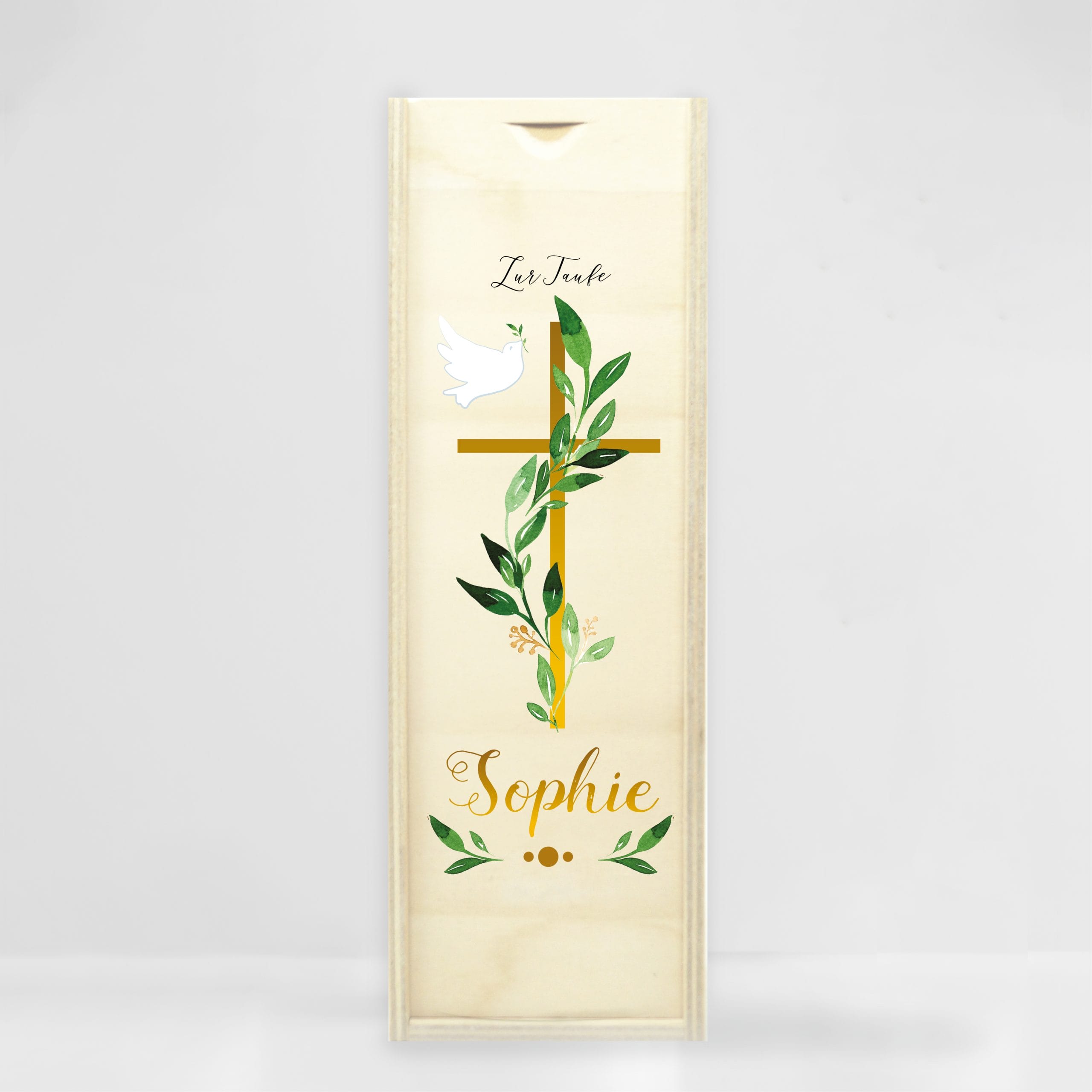 Auf dem Bild ist das Produkt: Taufkerze Blätter Kreuz Kerze zur Taufe mit Namen Junge Mädchen Personalisiert Datum Taufspruch zum Preis von €5.90 abgebildet.