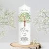 Auf dem Bild ist das Produkt: Taufkerze Lebensbaum Schmetterling Junge Mädchen Baum Schmetterlinge bedruckt mit Namen, Datum und Taufspruch zum Preis von €6.40 abgebildet.
