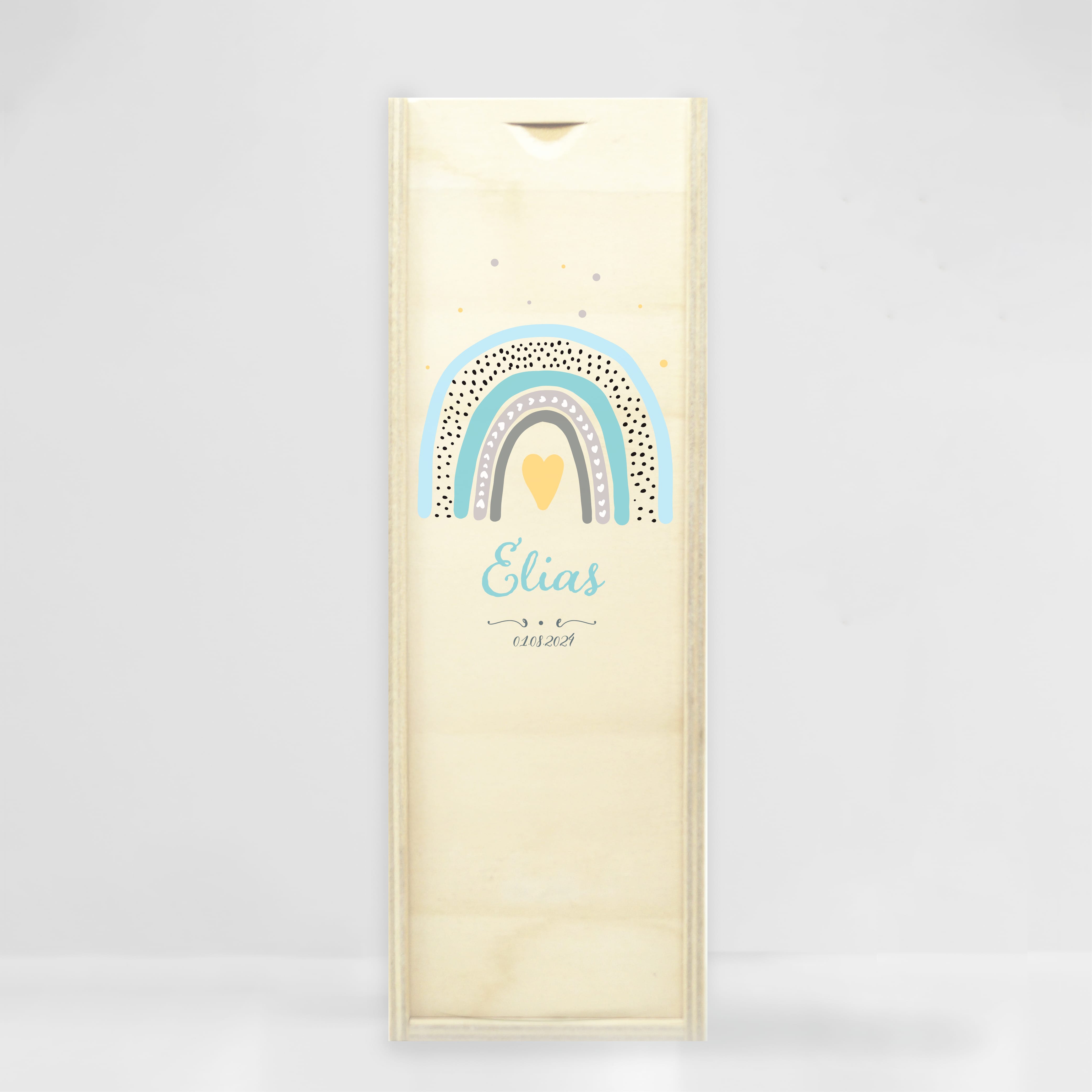 Auf dem Bild ist das Produkt: Taufkerze Kerze zur Taufe oder Kommunion Regenbogen bunt Taufspruch mit Wunschname & Datum zum Preis von €5.90 abgebildet.