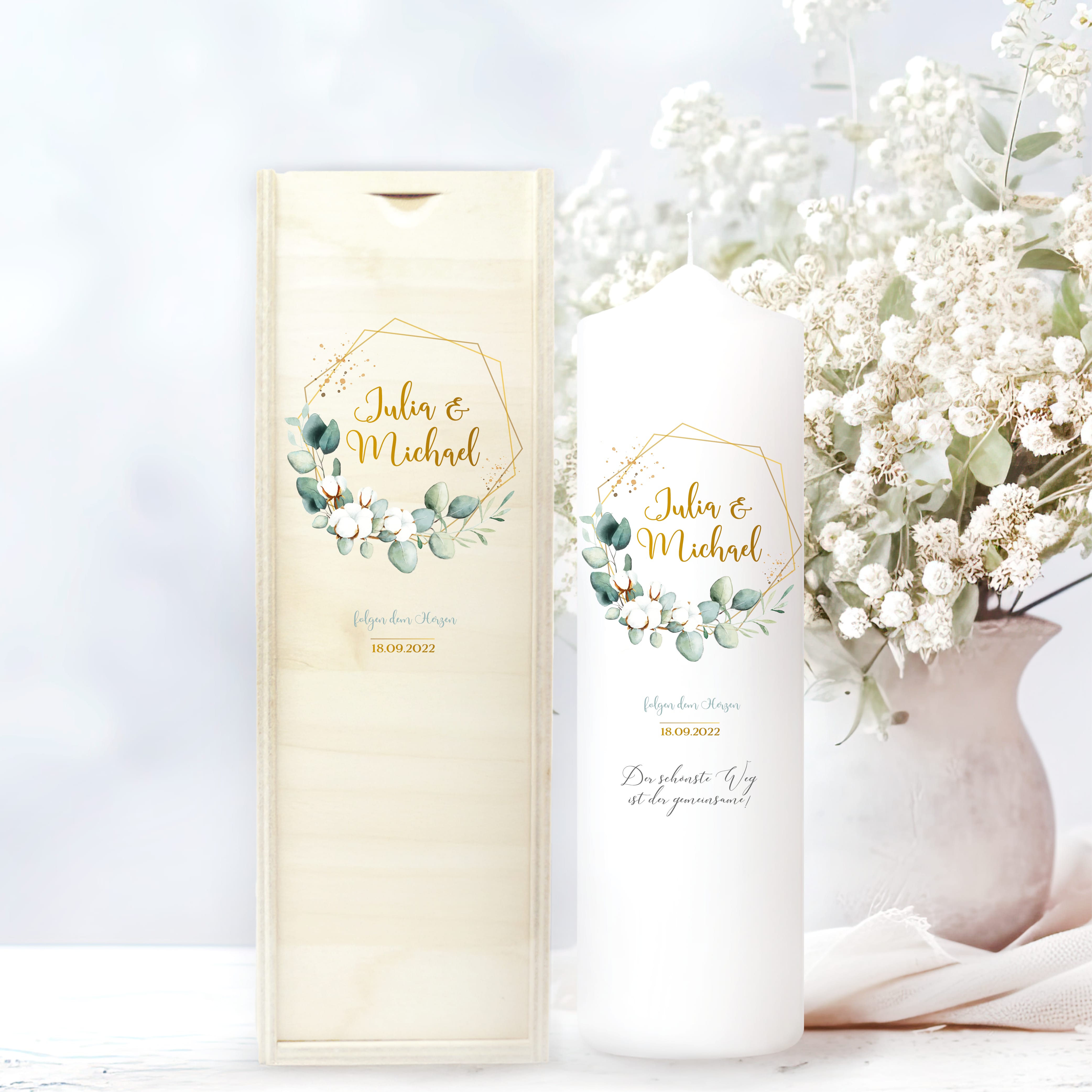 Weiße Hochzeitskerze Geburtstagskerze geometrischer Rahmen mit Eukalyptus personalisiert Hochzeitsgeschenk Spruch, Valentinstagsgeschenk Weiße Hochzeitskerze Geburtstagskerze geometrischer Rahmen mit Eukalyptus personalisiert Hochzeitsgeschenk Spruch, Valentinstagsgeschenk