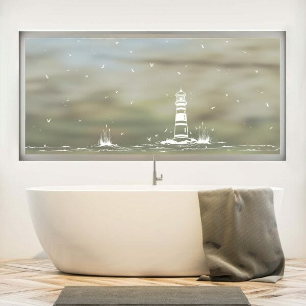 Sichtschutzfolie Leuchtturm maritime Fensterfolie Fensterdeko Milchglasfolie Auf dem Bild ist das Produkt: Sichtschutzfolie Leuchtturm maritime Fensterfolie Fensterdeko Milchglasfolie zum Preis von €24.9 abgebildet.