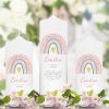Auf dem Bild ist das Produkt: Taufkerze Kerze zur Taufe oder Kommunion Regenbogen bunt Taufspruch mit Wunschname & Datum zum Preis von €5.90 abgebildet.