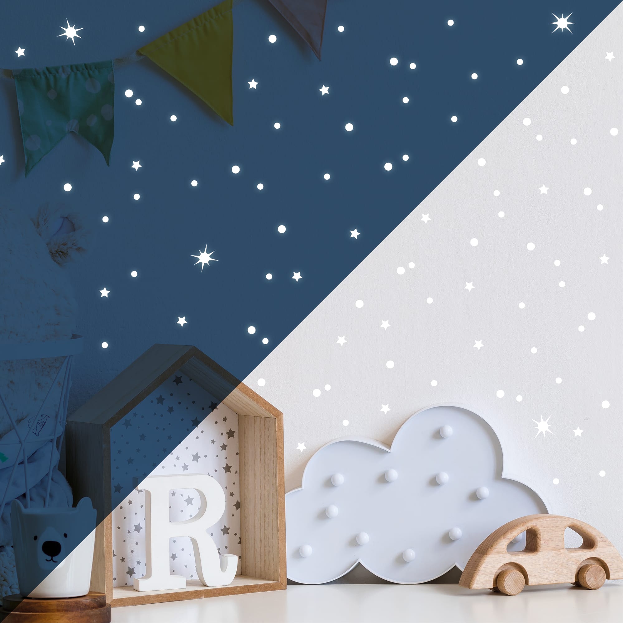 Leuchtaufkleber 350 Stk fluoreszierende Sterne und Punkte leuchten im Dunklen Kinderzimmer Sternenhimmel Auf dem Bild ist das Produkt: Leuchtaufkleber 350 Stk fluoreszierende Sterne und Punkte leuchten im Dunklen Kinderzimmer Sternenhimmel zum Preis von €9.90 abgebildet.