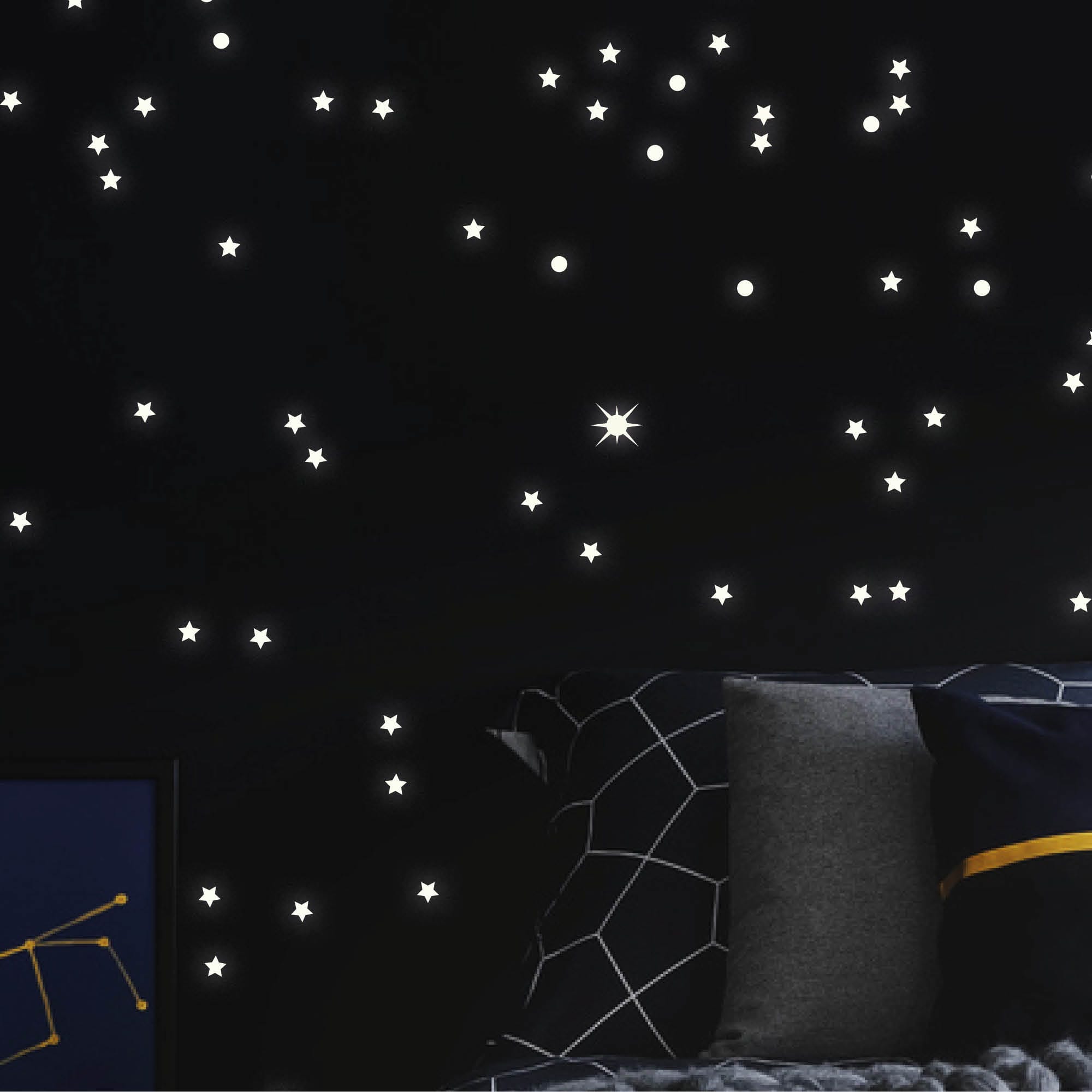 Leuchtaufkleber 350 Stk fluoreszierende Sterne und Punkte leuchten im Dunklen Kinderzimmer Sternenhimmel Auf dem Bild ist das Produkt: Leuchtaufkleber 350 Stk fluoreszierende Sterne und Punkte leuchten im Dunklen Kinderzimmer Sternenhimmel zum Preis von €9.90 abgebildet.