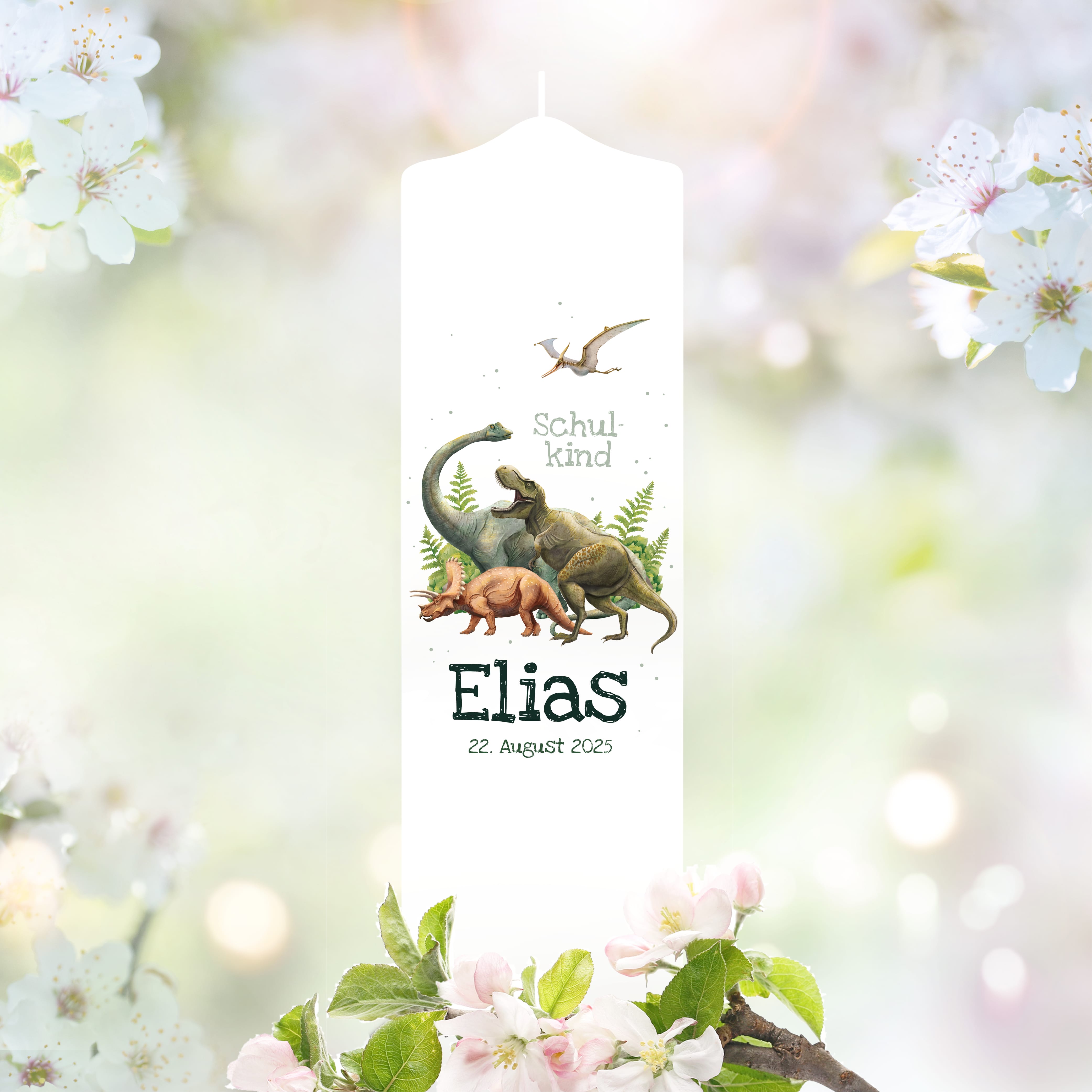 Kerze zur Einschulung mit Dinosaurier personalisiert mit Namen und Datum Dino Geschenk Erster Schultag Kerze zur Einschulung mit Dinosaurier personalisiert mit Namen und Datum Dino Geschenk Erster Schultag