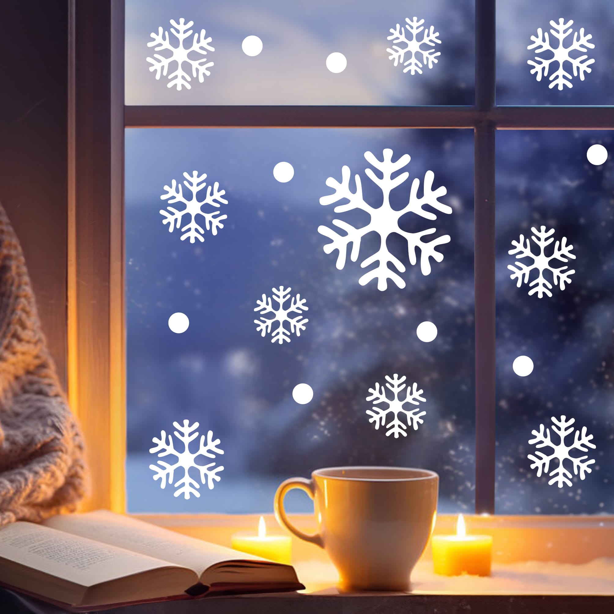 Fensterbild Schneeflocken – WIEDERVERWENDBAR – Fensteraufkleber 70 Aufkleber im Set Auf dem Bild ist das Produkt: Fensterbild Schneeflocken – WIEDERVERWENDBAR – Fensteraufkleber 70 Aufkleber im Set zum Preis von €6.9 abgebildet.