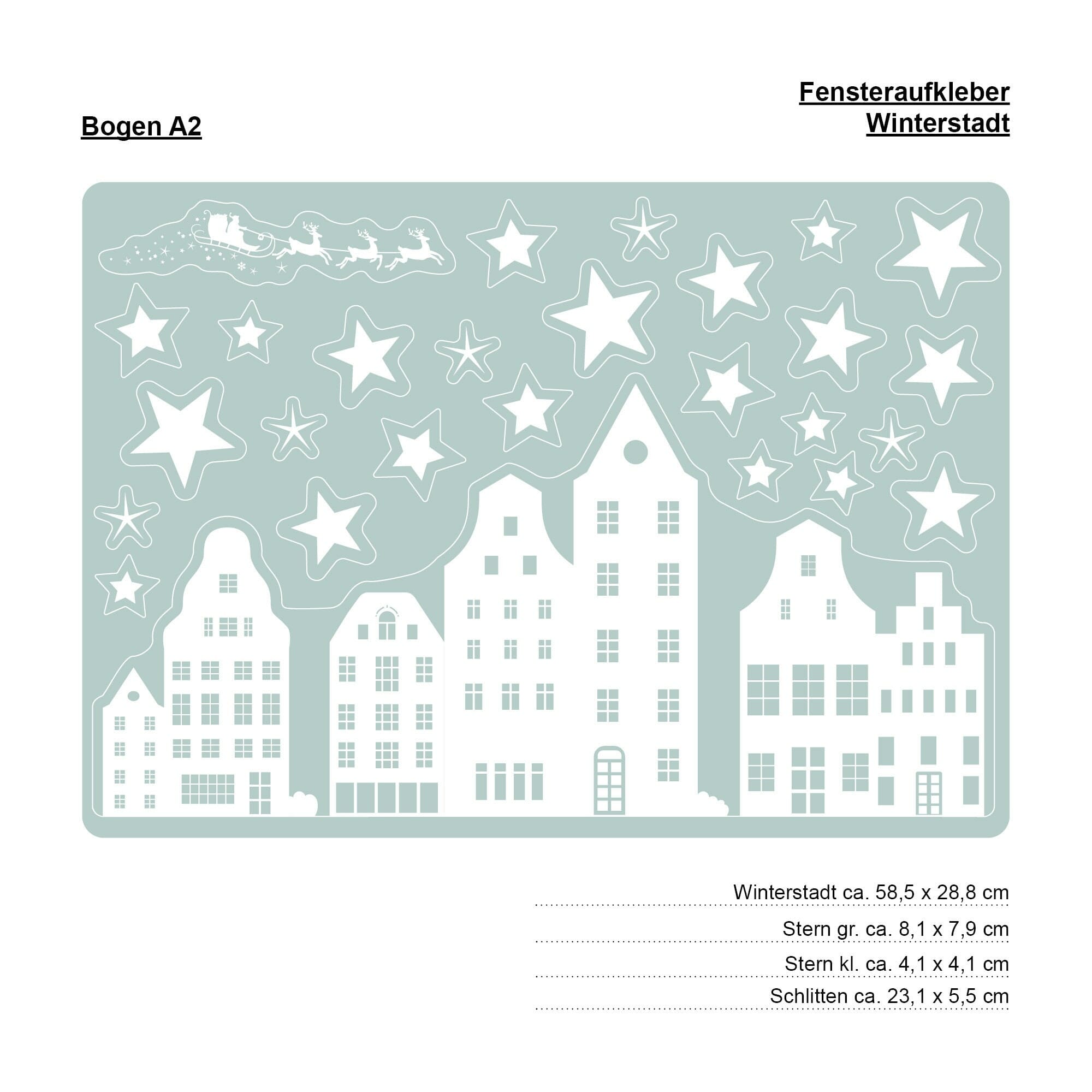 Wiederverwendbares Fensterbild Weihnachten Winterstadt Fensterdekoration Weihnachten Winter Rentierschlitten Sterne weiß Auf dem Bild ist das Produkt: Wiederverwendbares Fensterbild Weihnachten Winterstadt Fensterdekoration Weihnachten Winter Rentierschlitten Sterne weiß zum Preis von €13.90 abgebildet.