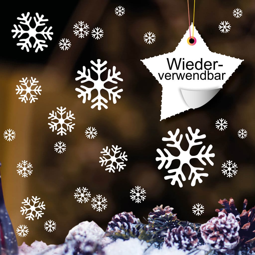 Fensterbild Weihnachten 50 Stk. Schneeflocken Aufkleber WIEDERVERWENDBAR Fensterbild Weihnachten 50 Stk. Schneeflocken Aufkleber WIEDERVERWENDBAR