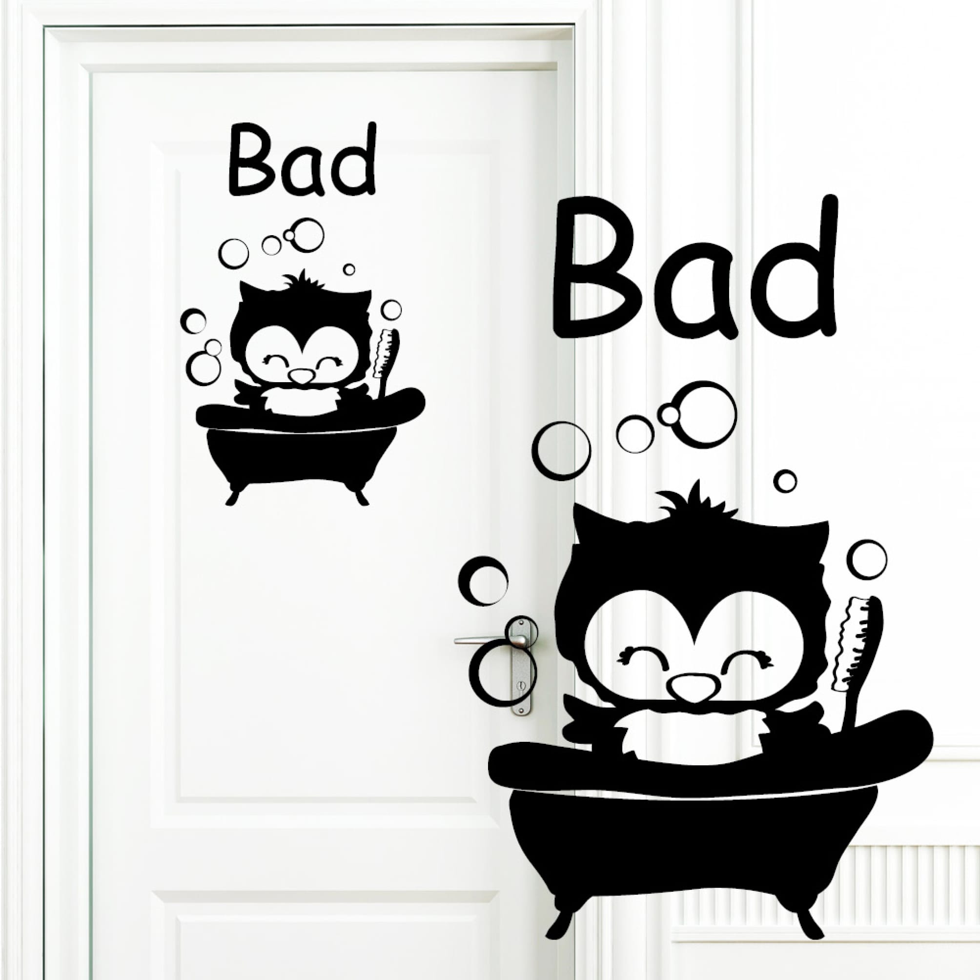 Auf dem Bild ist das Produkt: Wandtattoo WC Bad Türaufkleber Eulen Badezimmer Türschild selbstklebend rückstandslos entfernbare Dekoration zum Preis von €13.90 abgebildet.