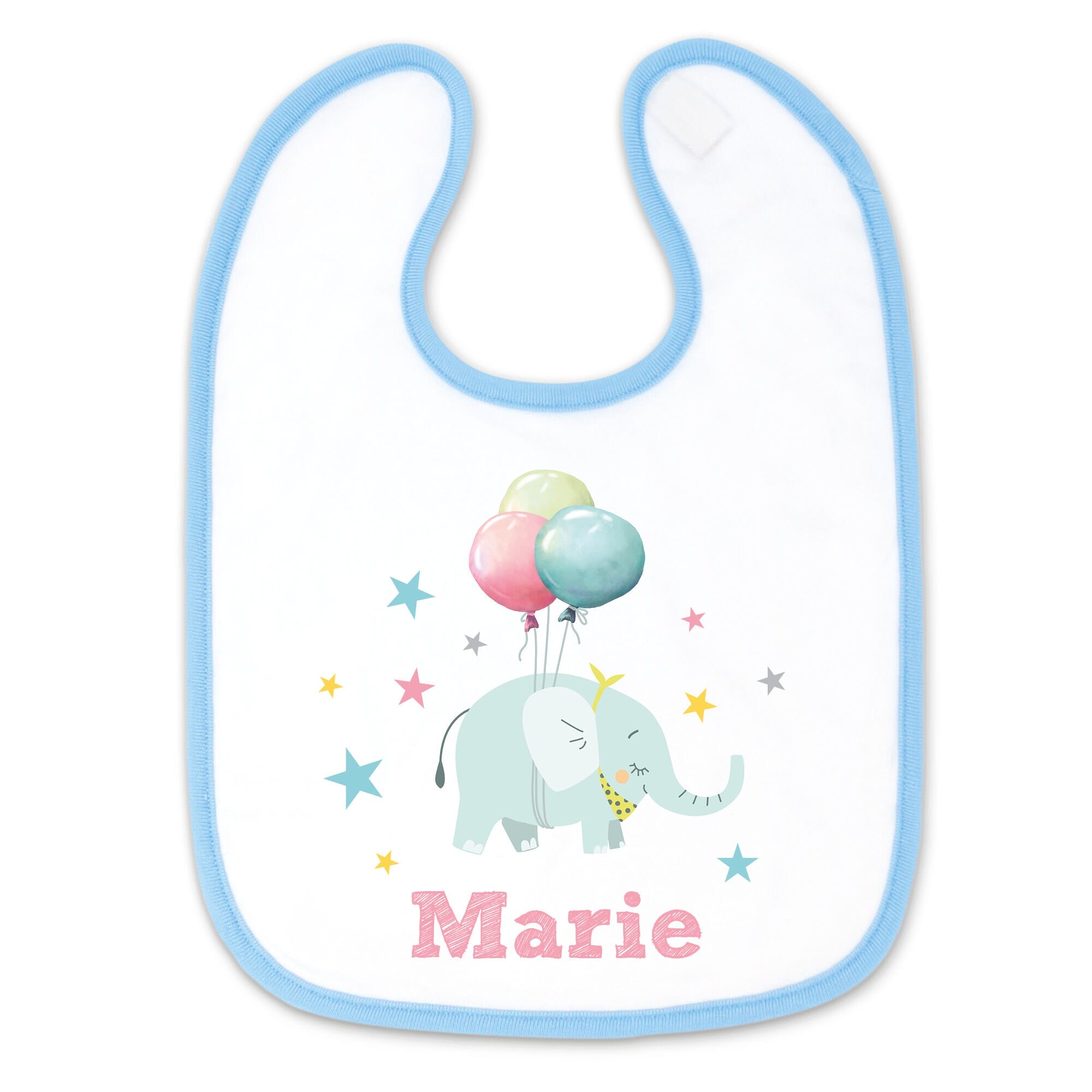 Bedrucktes Babylätzchen Elefant Luftballons Sterne mit Klettverschluss Wunschnamen Individuell Kinder Lätzchen Kleinkind Auf dem Bild ist das Produkt: Bedrucktes Babylätzchen Elefant Luftballons Sterne mit Klettverschluss Wunschnamen Individuell Kinder Lätzchen Kleinkind zum Preis von €14.9 abgebildet.