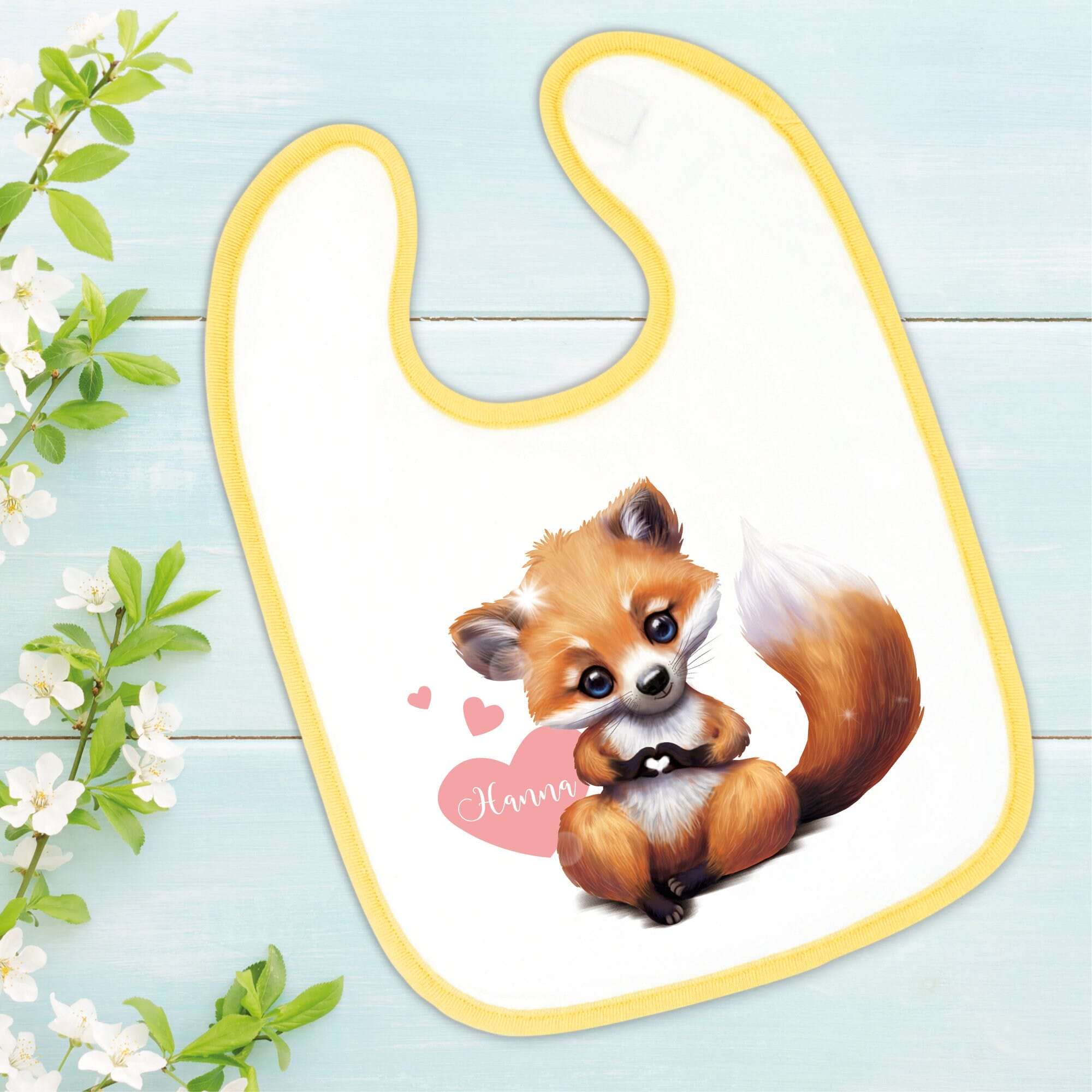 Bedrucktes Babylätzchen Fuchs Herz mit Klettverschluss Wunschnamen Individuell Kinder Lätzchen Kleinkind Auf dem Bild ist das Produkt: Bedrucktes Babylätzchen Fuchs Herz mit Klettverschluss Wunschnamen Individuell Kinder Lätzchen Kleinkind zum Preis von €14.90 abgebildet.