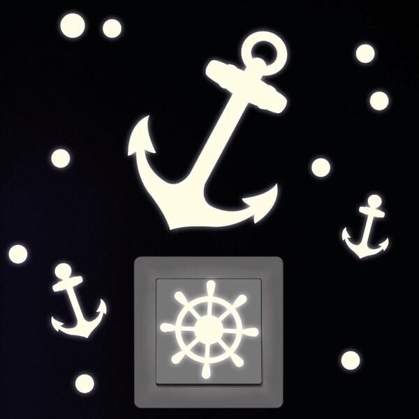 Leuchtaufkleber Kinderzimmer Fluoreszierende Anker und Steuerrad, Dekoration Lichtschalter Leuchtaufkleber Kinderzimmer Fluoreszierende Anker und Steuerrad, Dekoration Lichtschalter