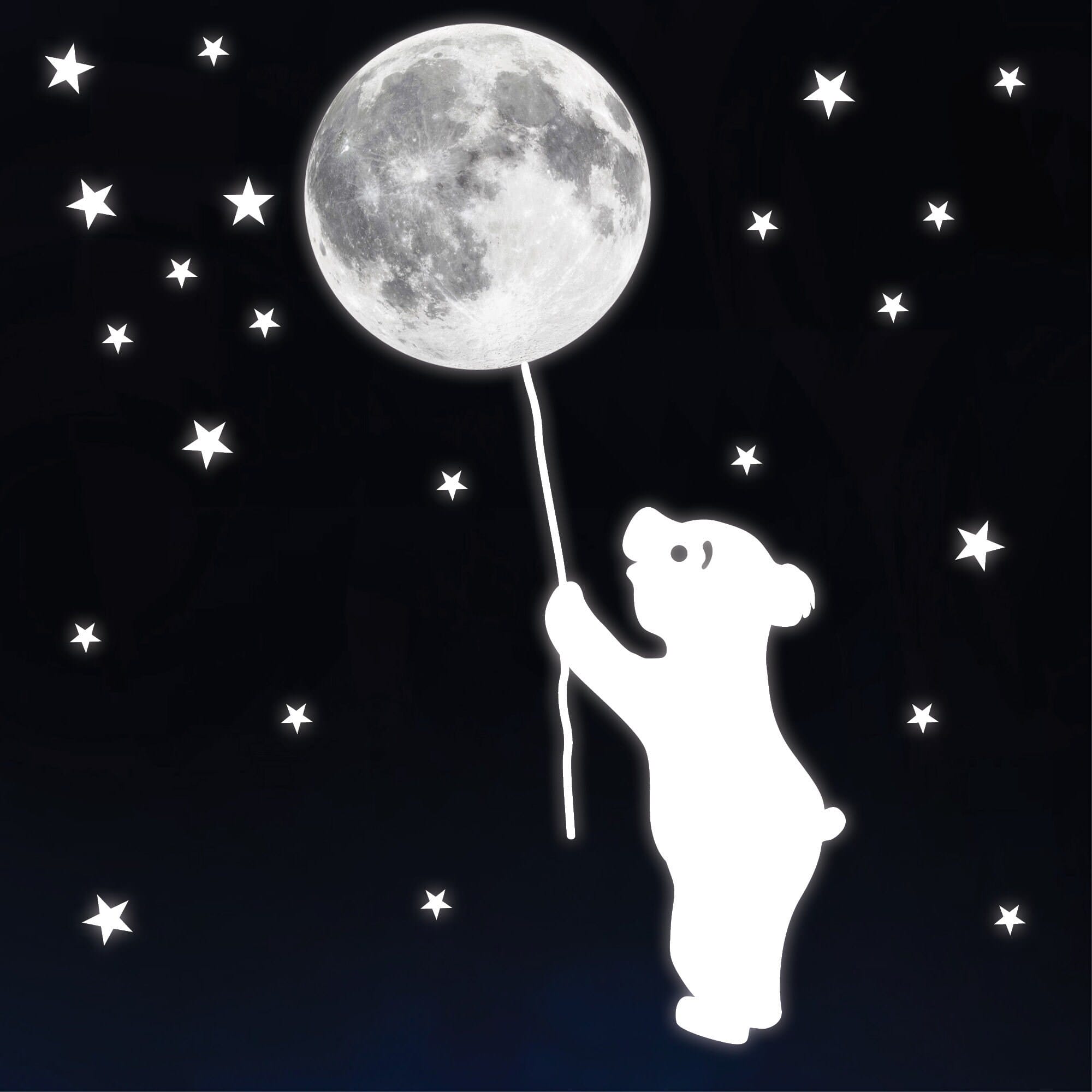 Leuchtaufkleber Wandtattoo Kinderzimmer Bär mit Mond und 54 Leuchtsterne leuchten im Dunklen, Dekoration Kinderzimmer Auf dem Bild ist das Produkt: Leuchtaufkleber Wandtattoo Kinderzimmer Bär mit Mond und 54 Leuchtsterne leuchten im Dunklen, Dekoration Kinderzimmer zum Preis von €18.9 abgebildet.