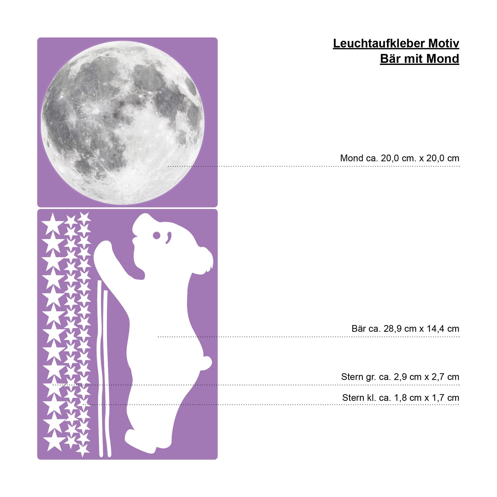 Leuchtaufkleber Wandtattoo Kinderzimmer Bär mit Mond und 54 Leuchtsterne leuchten im Dunklen, Dekoration Kinderzimmer Auf dem Bild ist das Produkt: Leuchtaufkleber Wandtattoo Kinderzimmer Bär mit Mond und 54 Leuchtsterne leuchten im Dunklen, Dekoration Kinderzimmer zum Preis von €18.9 abgebildet.