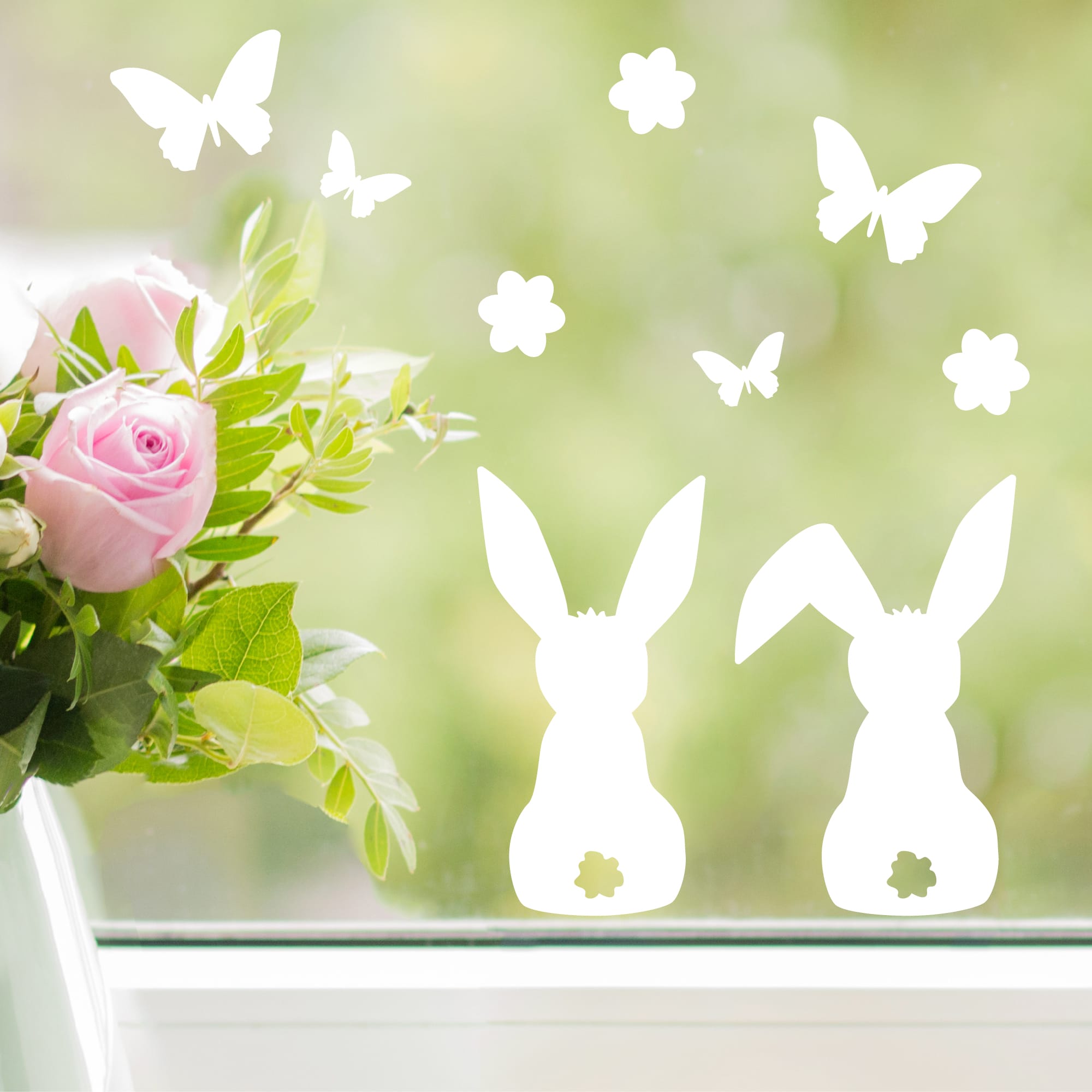 Fensteraufkleber Frühling Ostern drei Hasen Blümchen Schmetterlinge weiß WIEDERVERWENDBAR 23 Aufkleber im SetFensterbild Fensterdeko Fensteraufkleber Frühling Ostern drei Hasen Blümchen Schmetterlinge weiß WIEDERVERWENDBAR 23 Aufkleber im SetFensterbild Fensterdeko