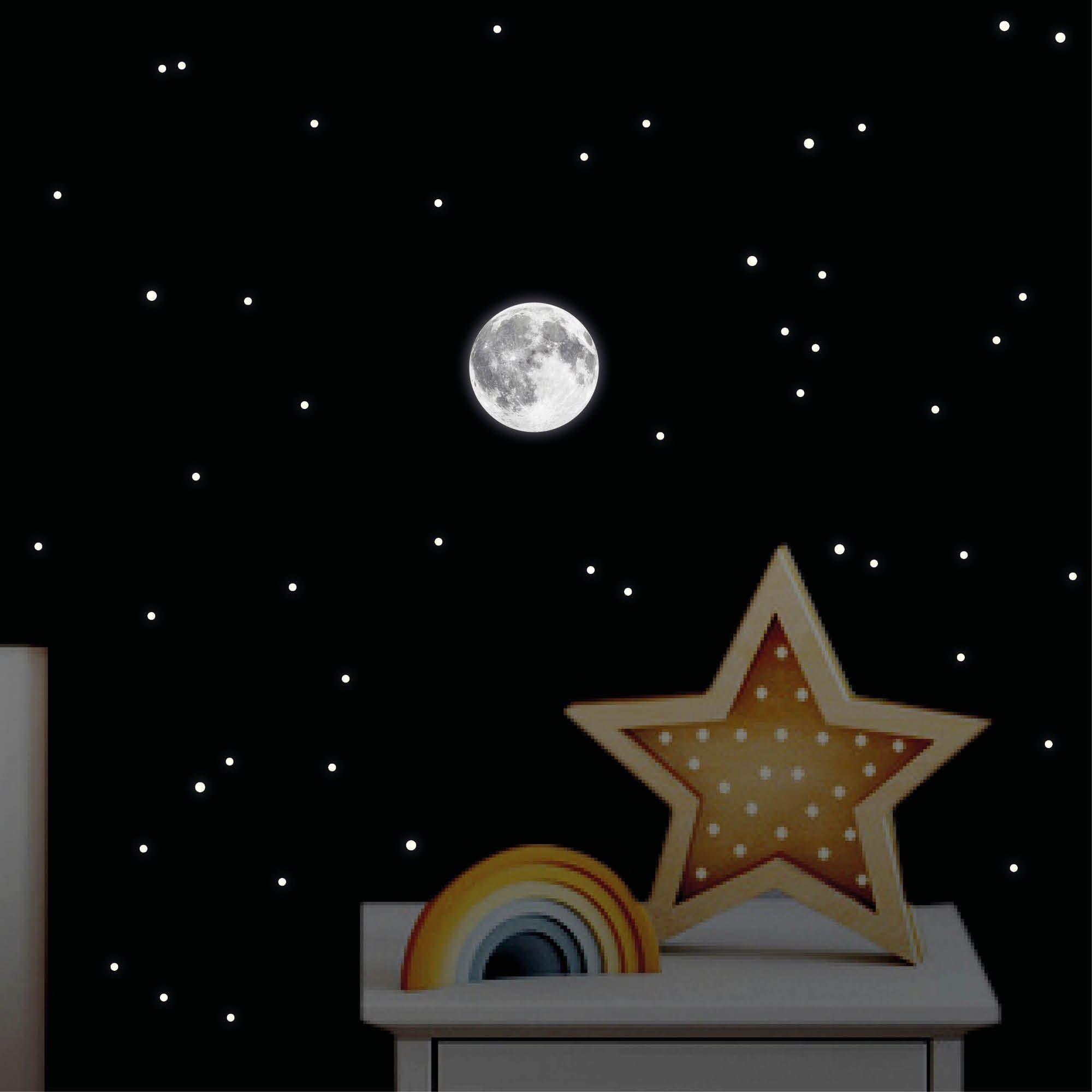 Leuchtaufkleber Kinderzimmer Mini 7,5 cm Mond mit Punkten Sternen Leuchtsterne leuchten im Dunklen Lichtschalter Leuchtaufkleber Kinderzimmer Mini 7,5 cm Mond mit Punkten Sternen Leuchtsterne leuchten im Dunklen Lichtschalter