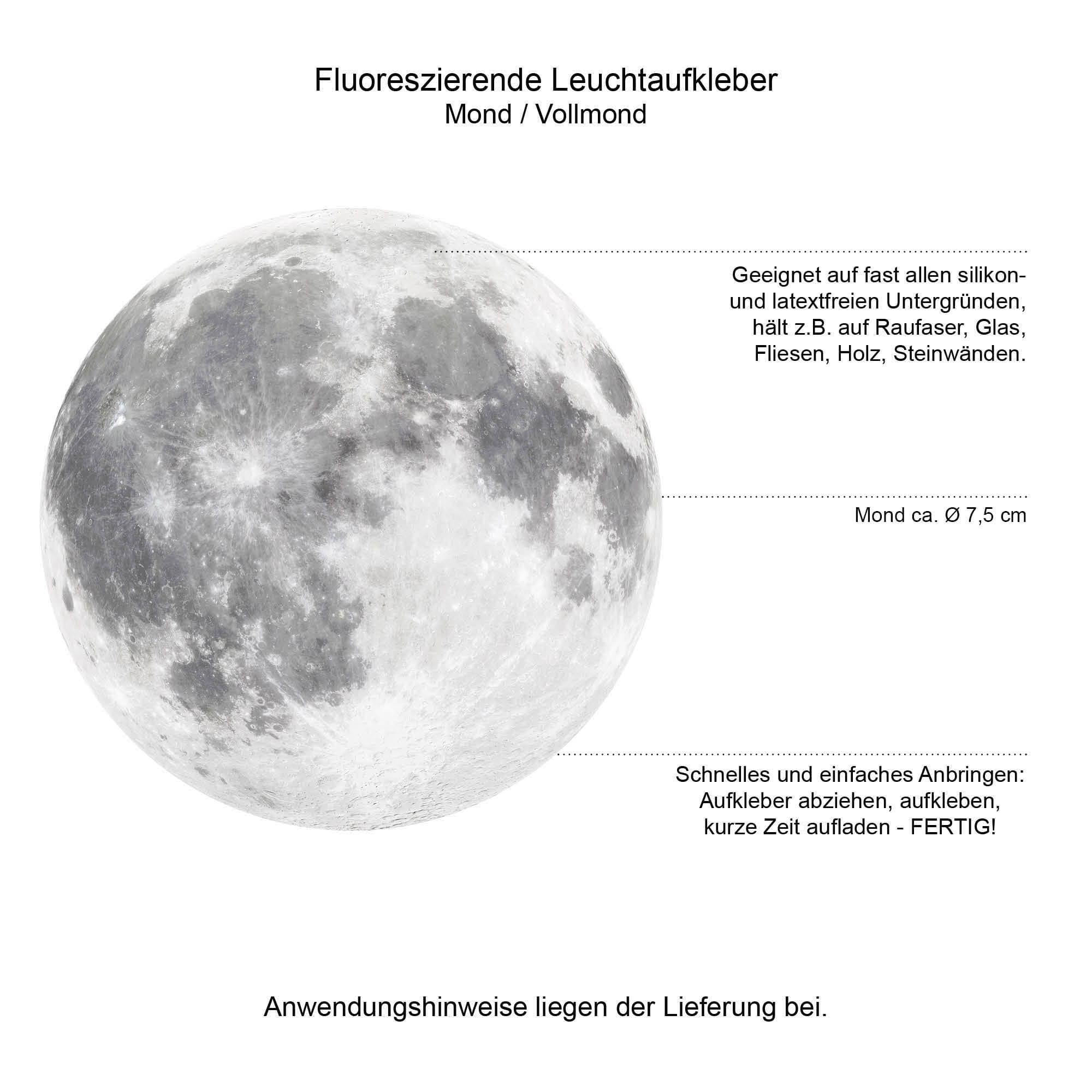 Leuchtaufkleber Kinderzimmer Mini 7,5 cm Mond mit Punkten Sternen Leuchtsterne leuchten im Dunklen Lichtschalter Auf dem Bild ist das Produkt: Leuchtaufkleber Kinderzimmer Mini 7,5 cm Mond mit Punkten Sternen Leuchtsterne leuchten im Dunklen Lichtschalter zum Preis von €5.9 abgebildet.