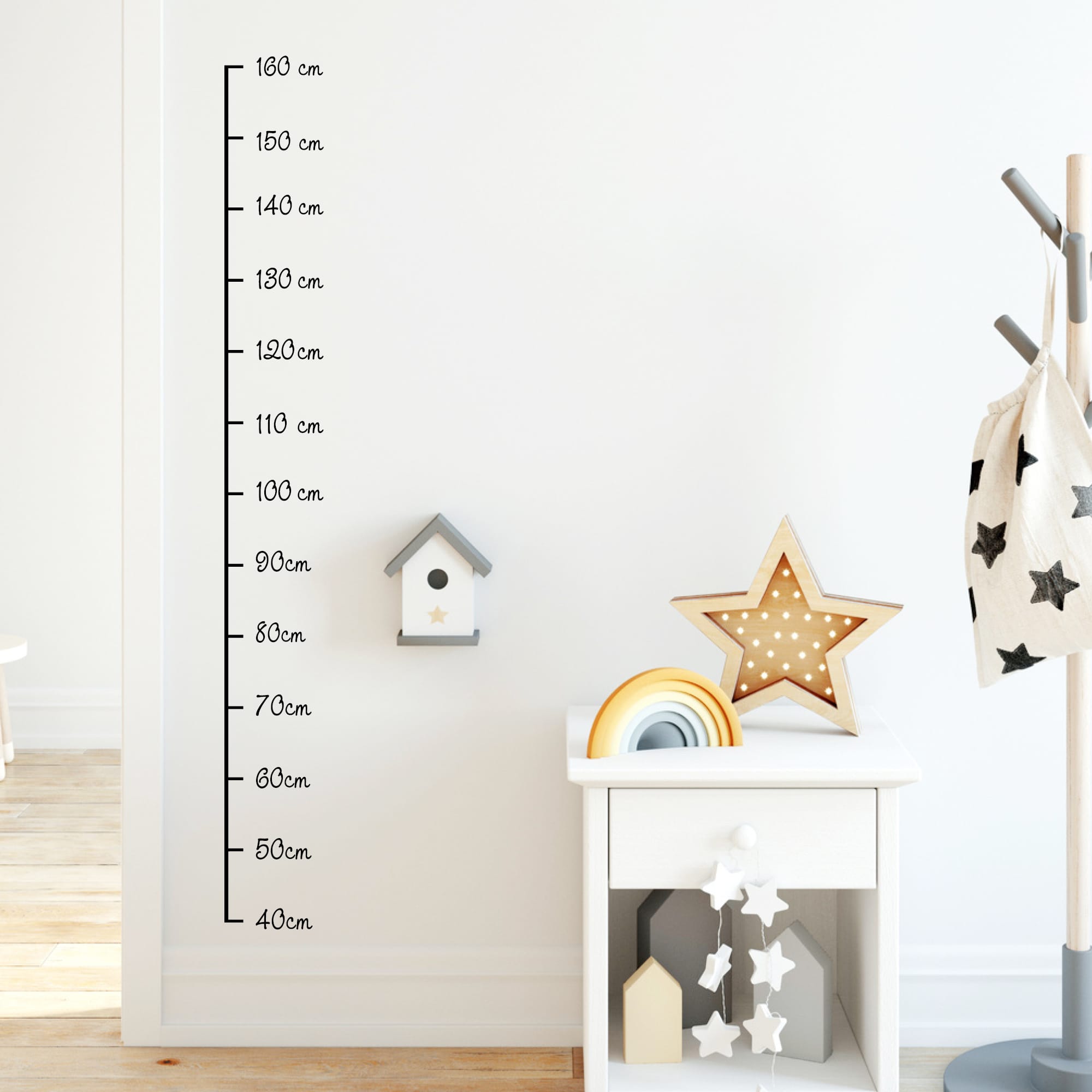 Wandtattoo Messlatte Maßband 40 – 160 cm konturgeschnitten – ohne Hintergrundfolie, 10 cm Abstand Maßband