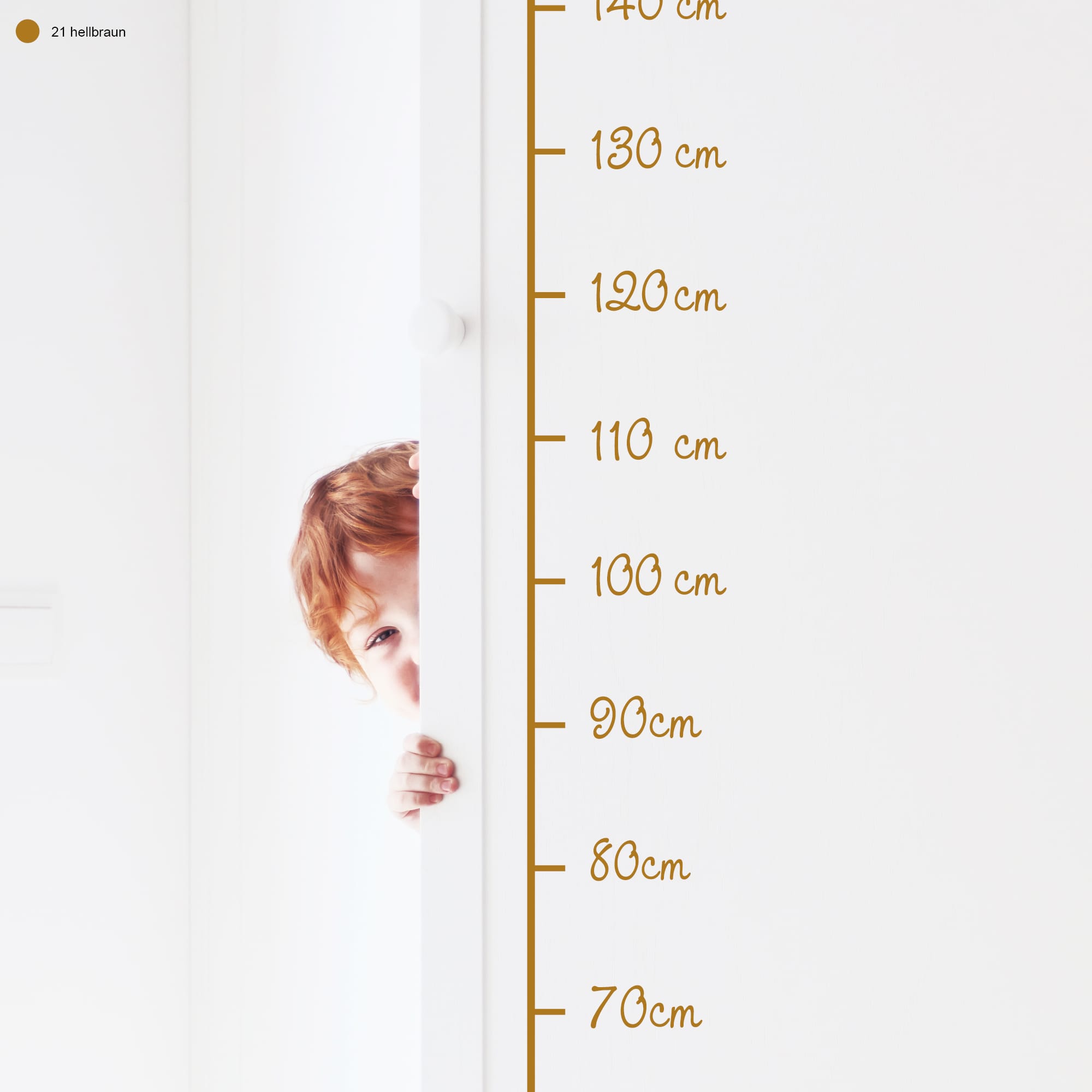 Auf dem Bild ist das Produkt: Wandtattoo Messlatte Maßband 40 – 160 cm konturgeschnitten – ohne Hintergrundfolie, 10 cm Abstand Maßband zum Preis von €18.90 abgebildet.