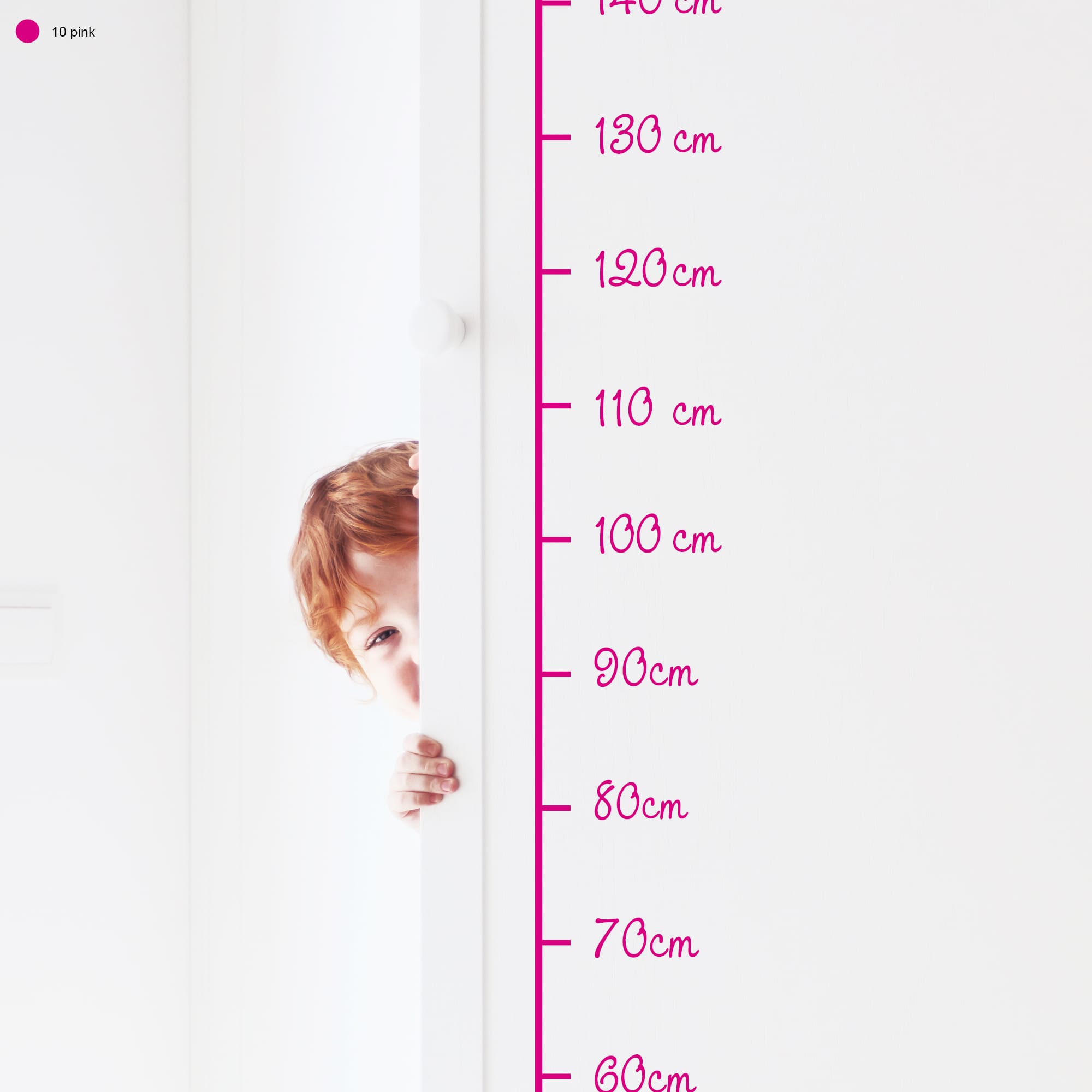 Auf dem Bild ist das Produkt: Wandtattoo Messlatte Kinderzimmer Maßband 40 – 180 cm ohne Hintergrundfolie Wandsticker, 10 cm Abstand zum Preis von €18.90 abgebildet.