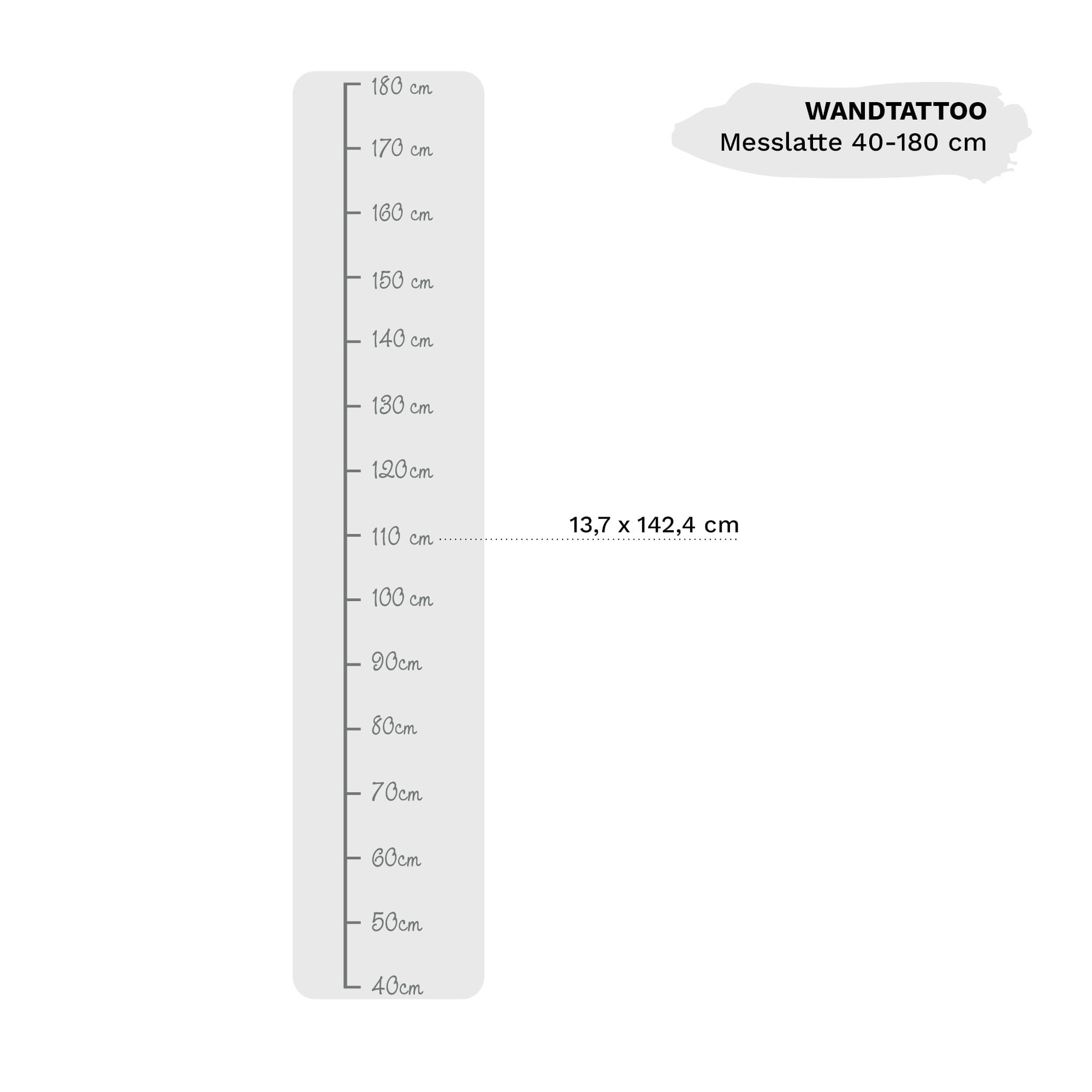 Auf dem Bild ist das Produkt: Wandtattoo Messlatte Kinderzimmer Maßband 40 – 180 cm ohne Hintergrundfolie Wandsticker, 10 cm Abstand zum Preis von €18.90 abgebildet.