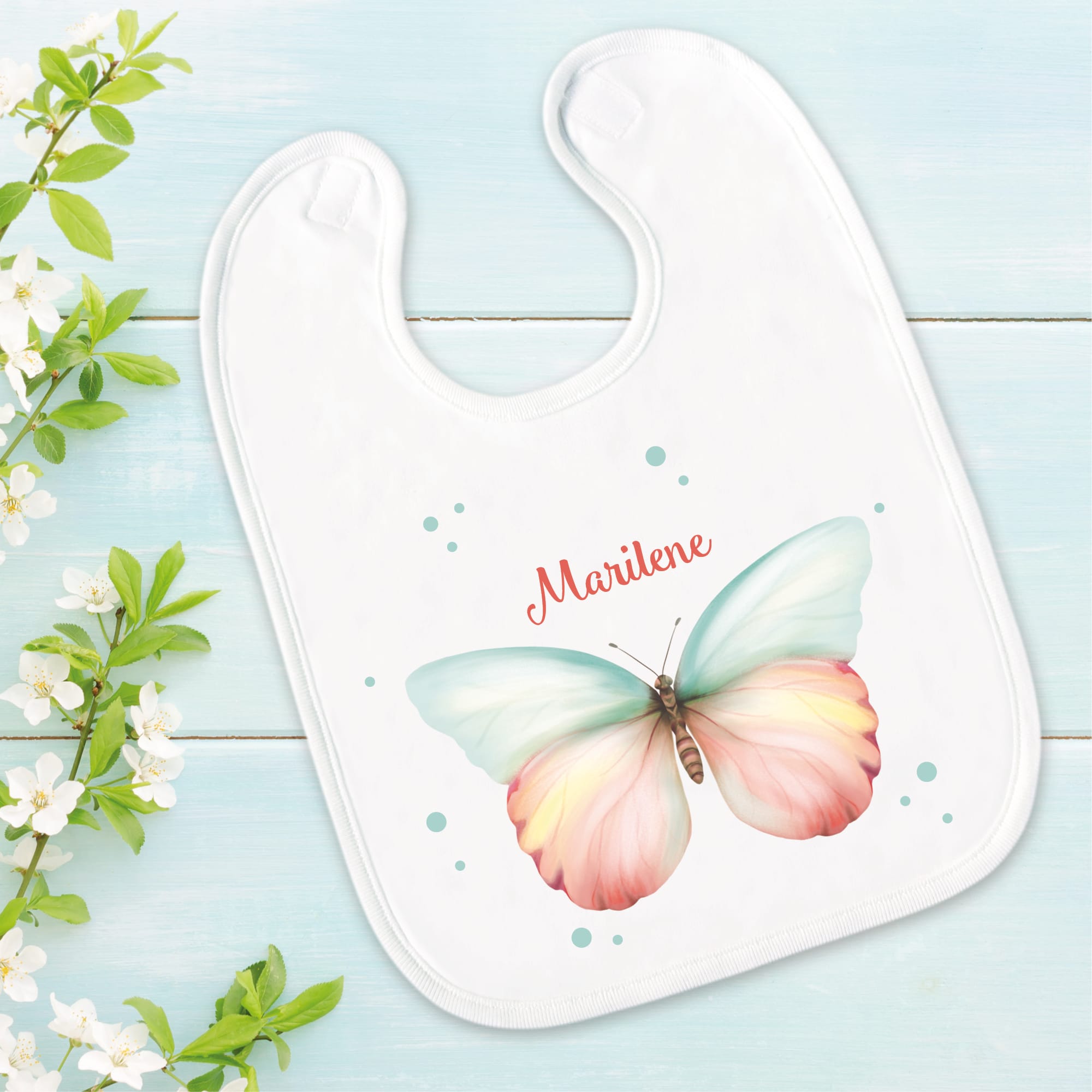 Bedrucktes Babylätzchen Schmetterling mit Klettverschluss Wunschnamen Individuell Kinder Lätzchen Kleinkind