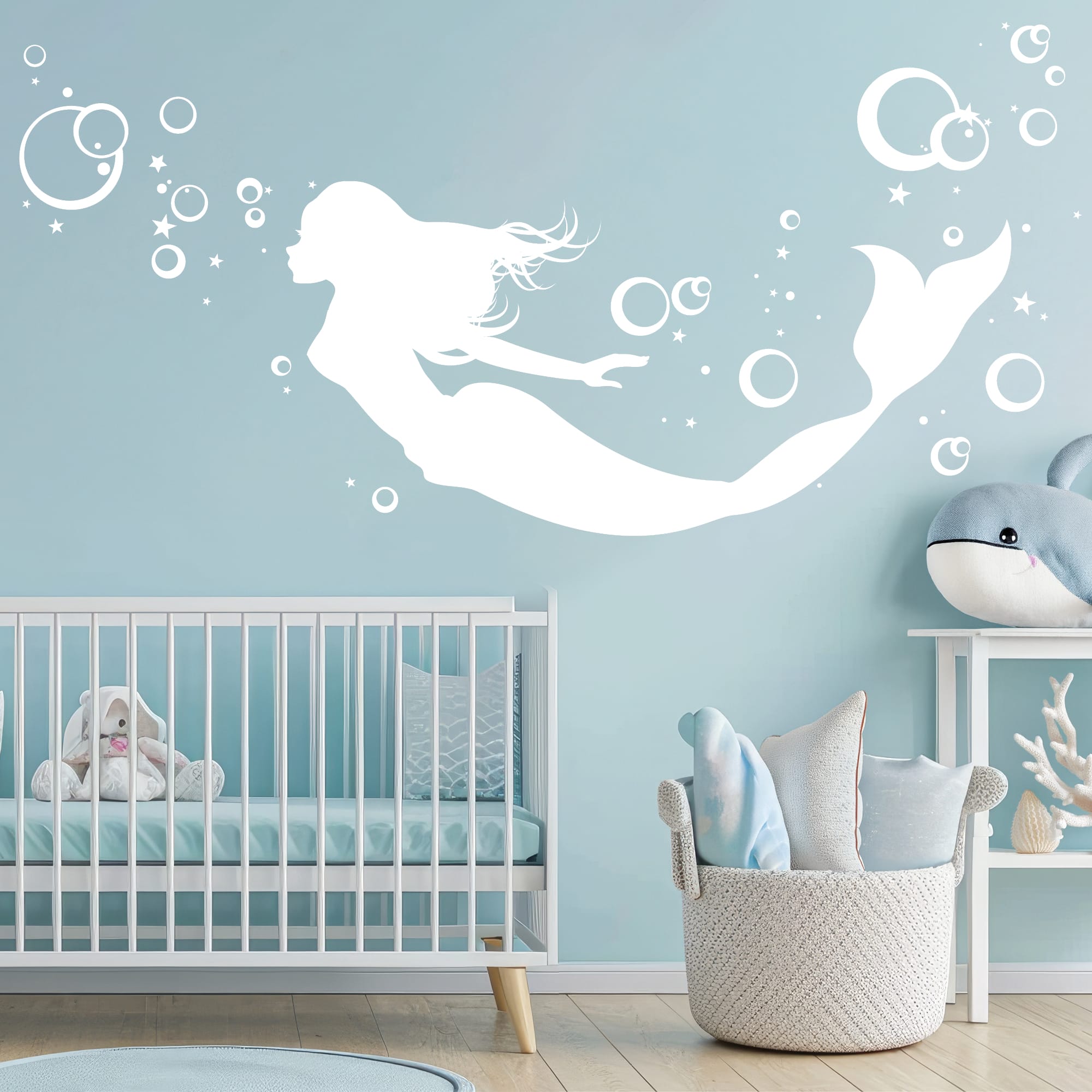 Wandtattoo Meerjungfrau Unterwasserwelt Kinderzimmer Mädchen Sirene Nixe Meereswesen Meerjungfrau-Deko