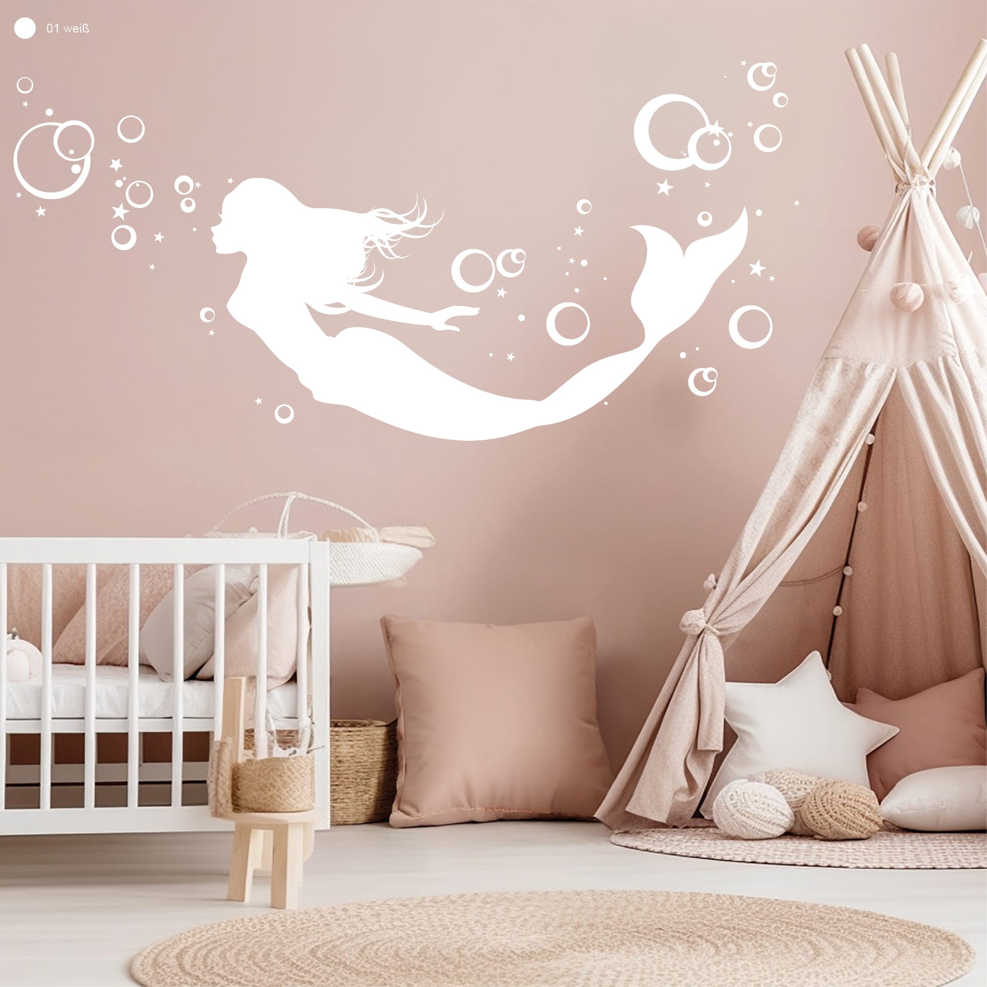 Auf dem Bild ist das Produkt: Wandtattoo Meerjungfrau Unterwasserwelt Kinderzimmer Mädchen Sirene Nixe Meereswesen Meerjungfrau-Deko zum Preis von €23.90 abgebildet.