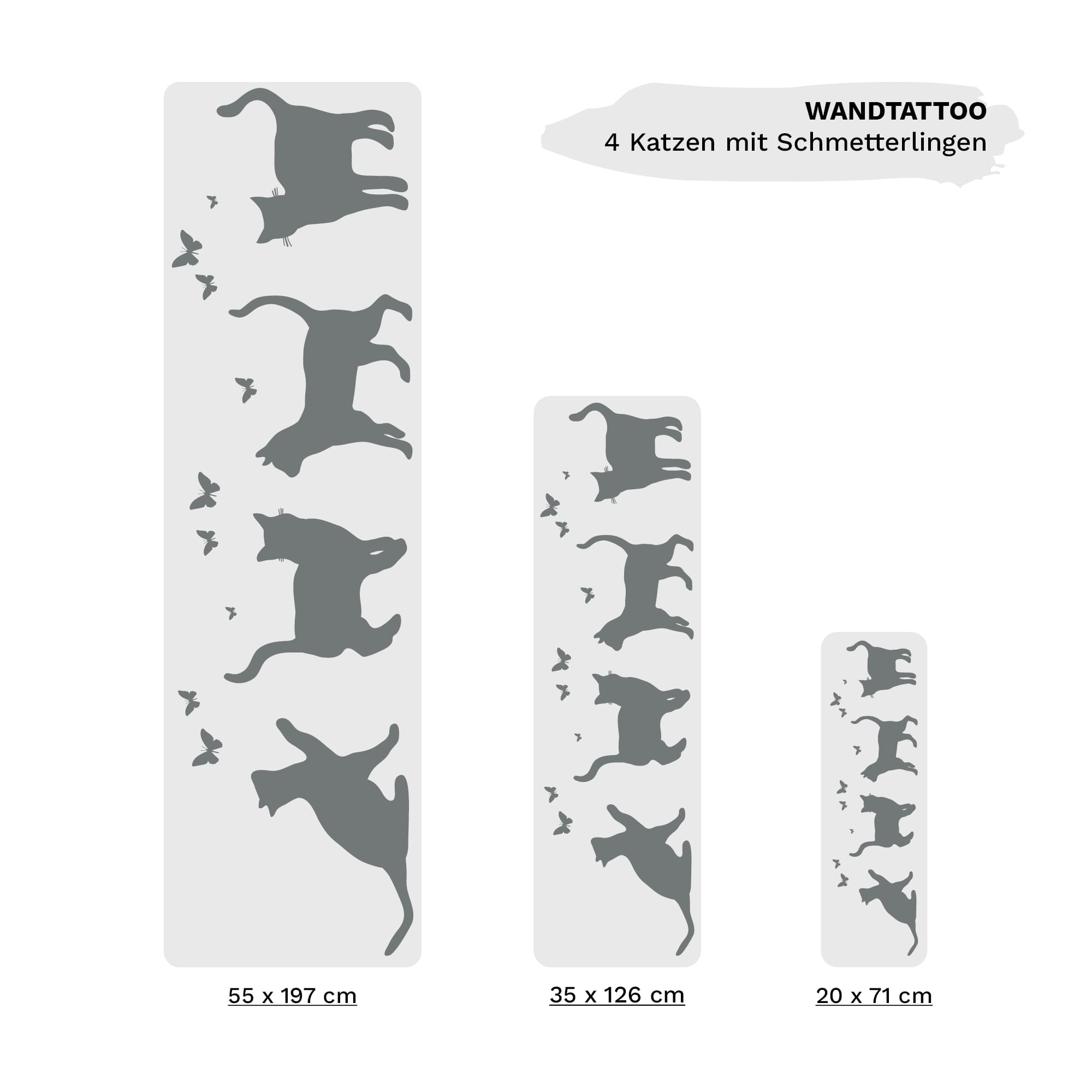 Auf dem Bild ist das Produkt: Wandtattoo vier Katzen mit Schmetterlingen Dekoration Deko Küche Wohnzimmer Bordüre Fußleiste zum Preis von €17.90 abgebildet.
