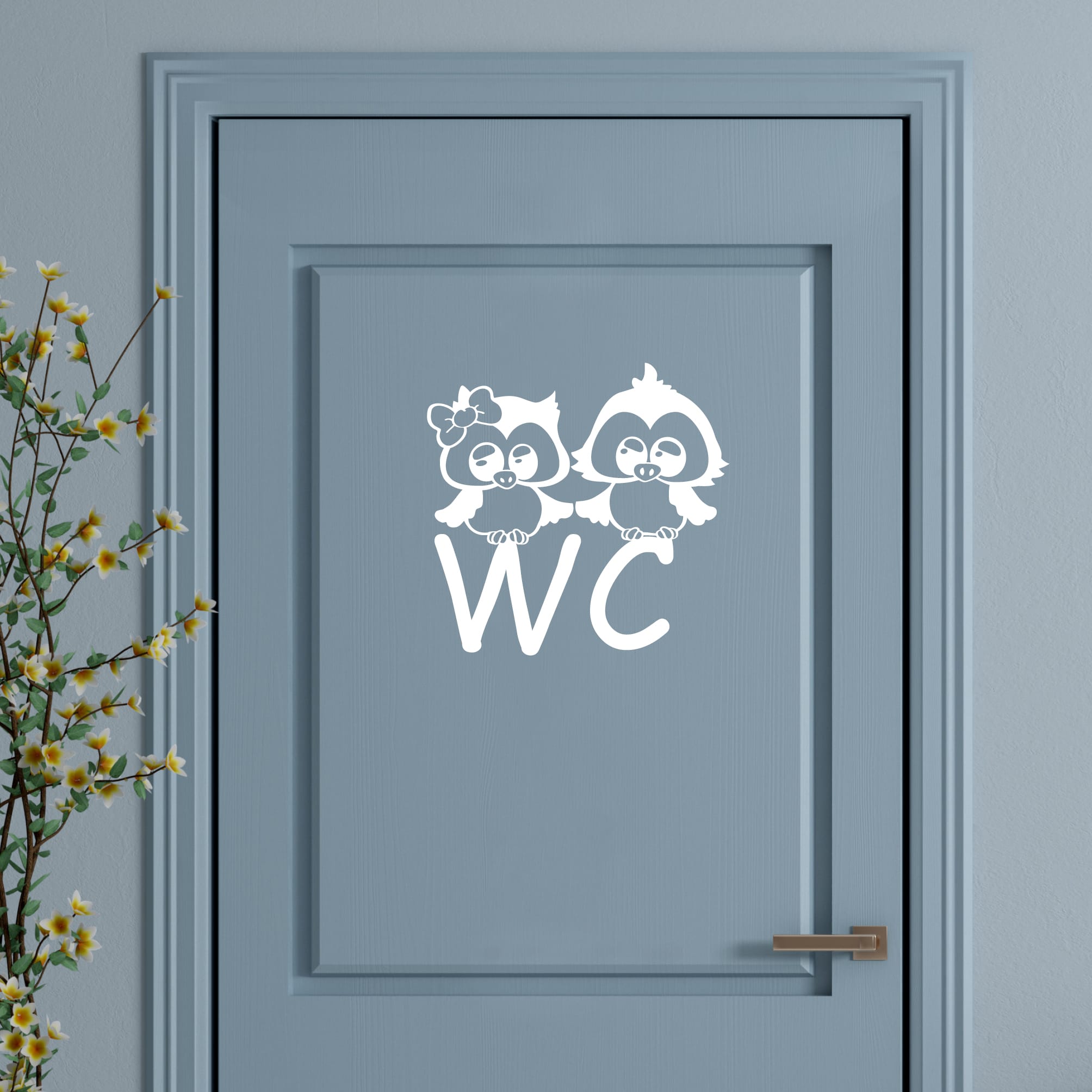 Auf dem Bild ist das Produkt: Türaufkleber Bad WC Eulen Badezimmer Türschild selbstklebend, rückstandslos entfernbare Dekoration, 30 Farben zur Auswahl zum Preis von €10.90 abgebildet.