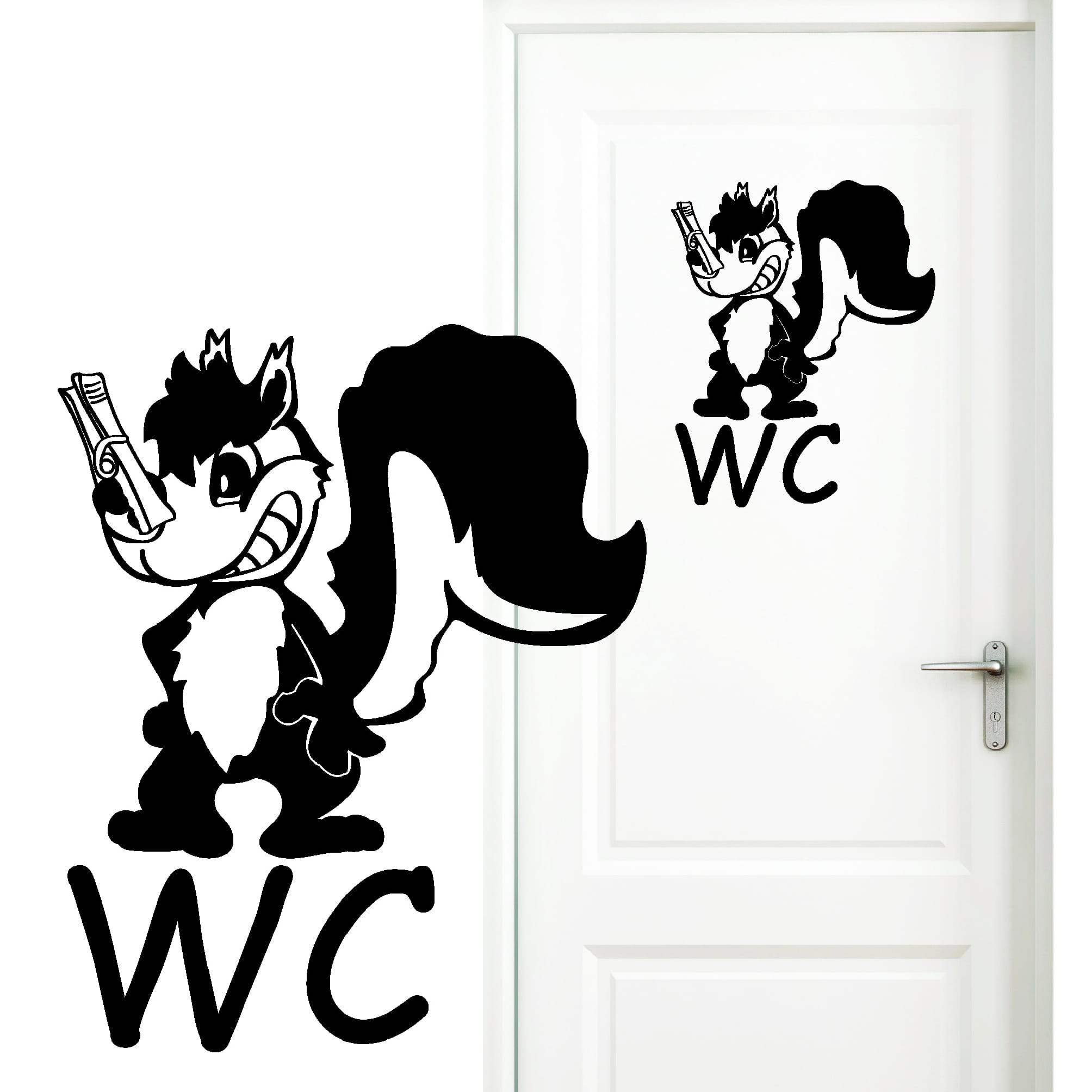 Türaufkleber Bad WC Stinktier mit Schriftzug Badezimmer Türschild selbstklebend, rückstandslos entfernbare Dekoration, 30 Farben zur Auswahl