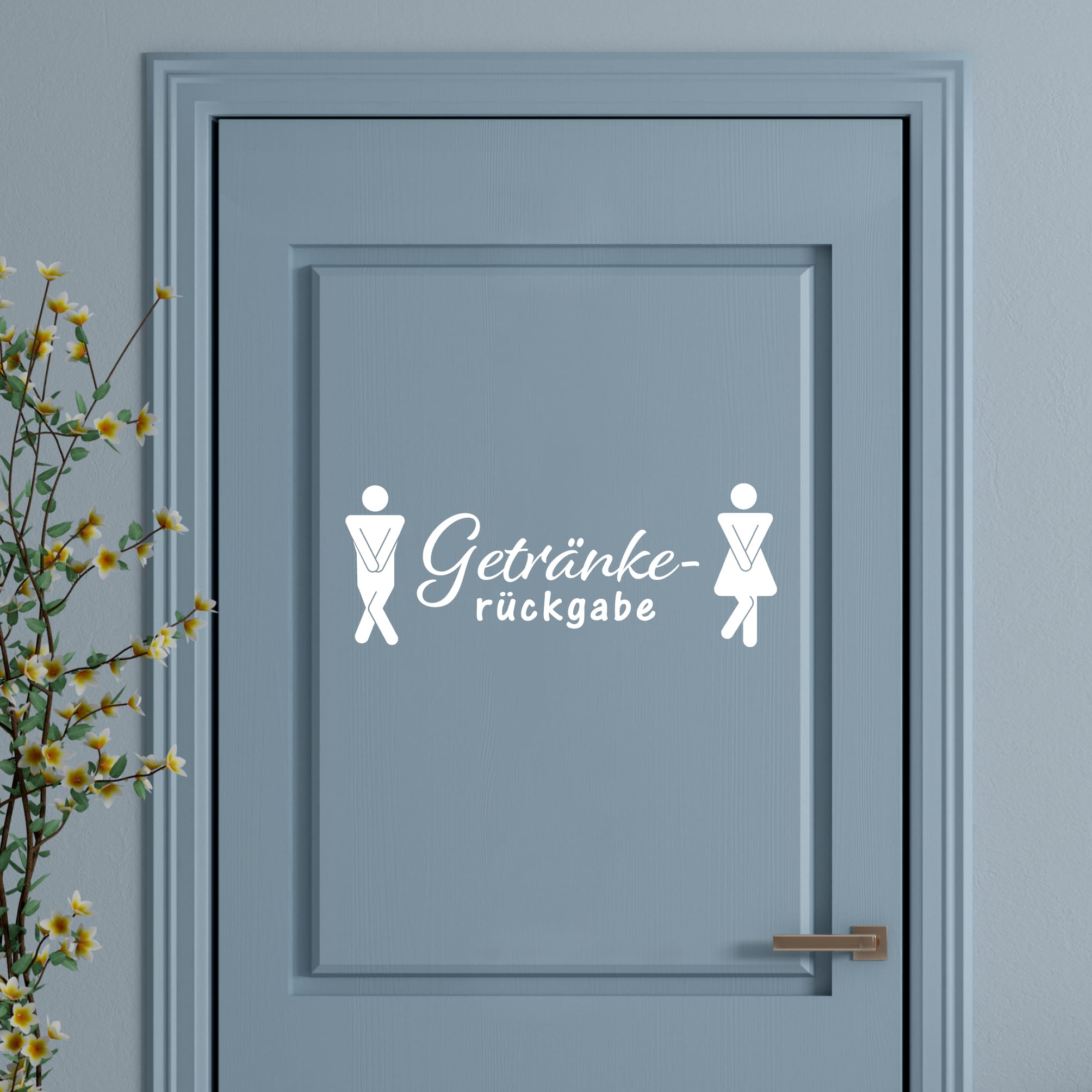 Auf dem Bild ist das Produkt: Türaufkleber “Getränkerückgabe” eckig Motiv Mann Frau, 30 Farben, selbstklebender Türsticker für Bad & Gäste-WC, rückstandslos entfernbar zum Preis von €14.90 abgebildet.