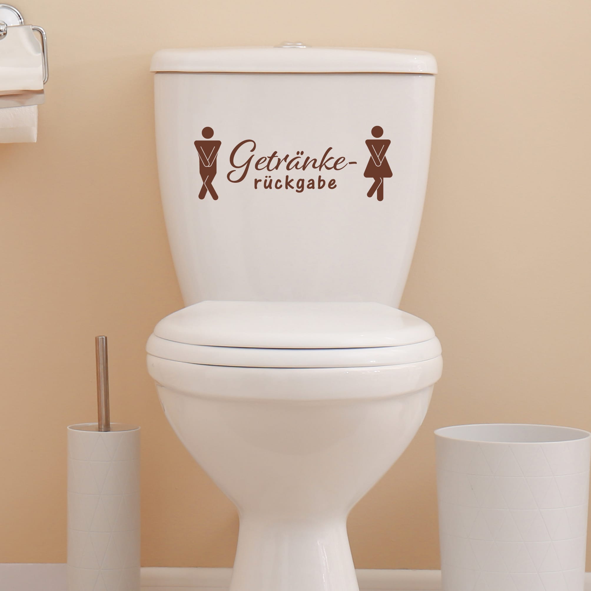 Auf dem Bild ist das Produkt: Türaufkleber “Getränkerückgabe” eckig Motiv Mann Frau, 30 Farben, selbstklebender Türsticker für Bad & Gäste-WC, rückstandslos entfernbar zum Preis von €14.90 abgebildet.