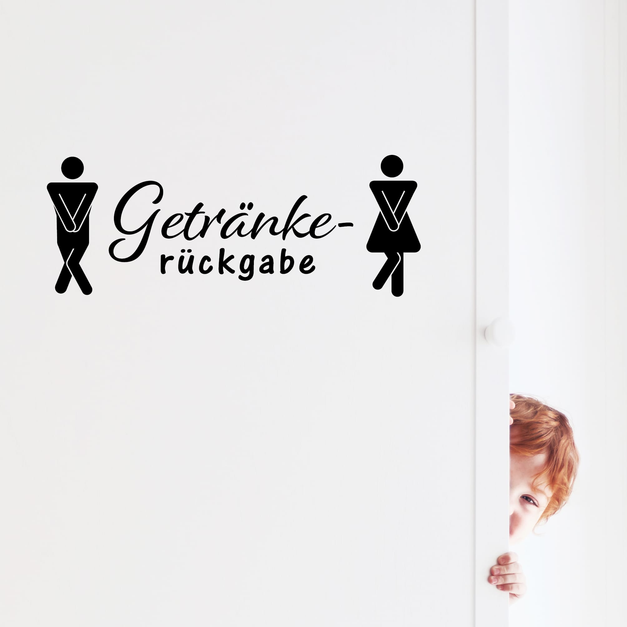 Auf dem Bild ist das Produkt: Türaufkleber “Getränkerückgabe” eckig Motiv Mann Frau, 30 Farben, selbstklebender Türsticker für Bad & Gäste-WC, rückstandslos entfernbar zum Preis von €14.90 abgebildet.