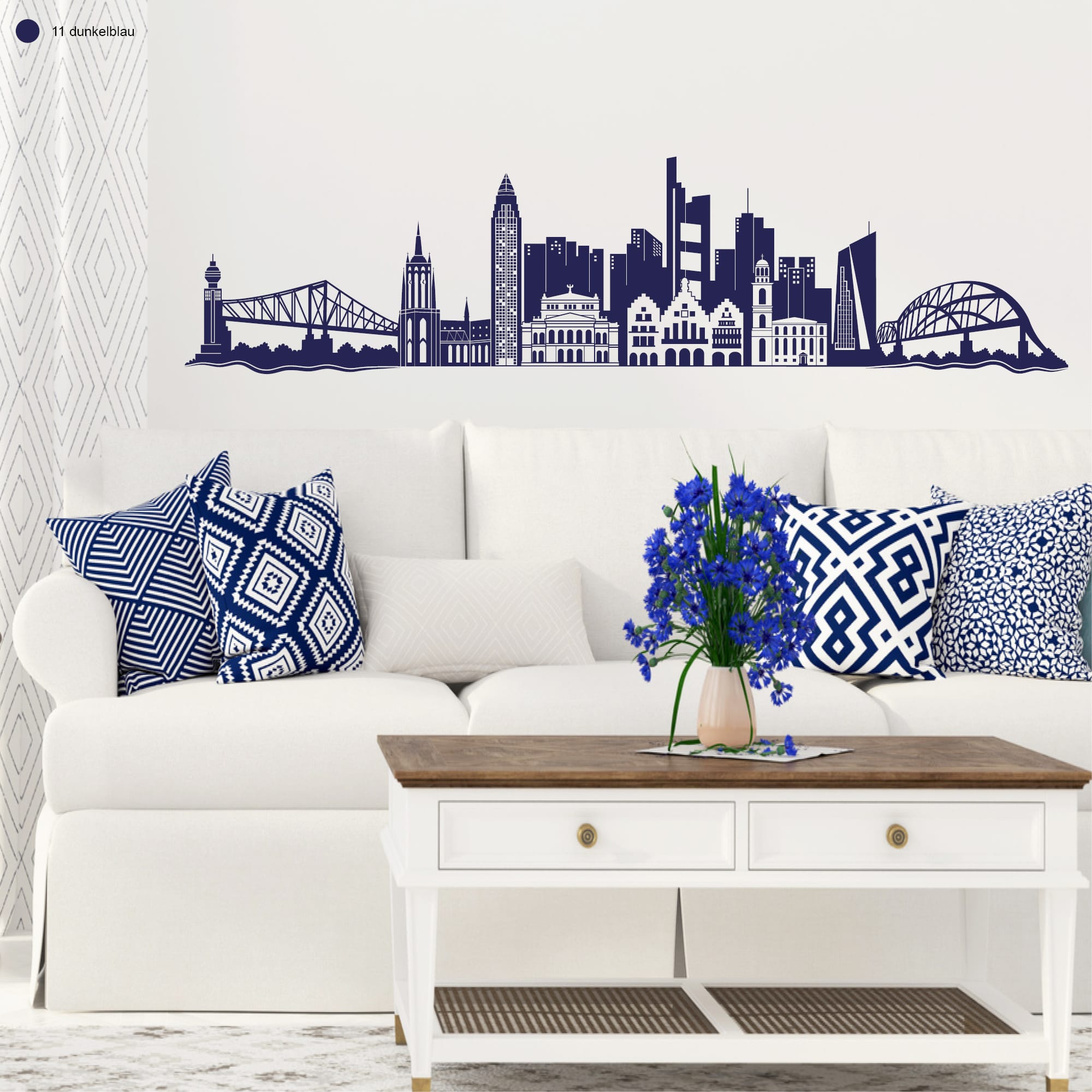 Wandtattoo Frankfurt Skyline Dekoration Wandaufkleber Fankfurt am Main Brücke Messeturm Kaiserdom Wohnzimmer Auf dem Bild ist das Produkt: Wandtattoo Frankfurt Skyline Dekoration Wandaufkleber Fankfurt am Main Brücke Messeturm Kaiserdom Wohnzimmer zum Preis von €20.90 abgebildet.