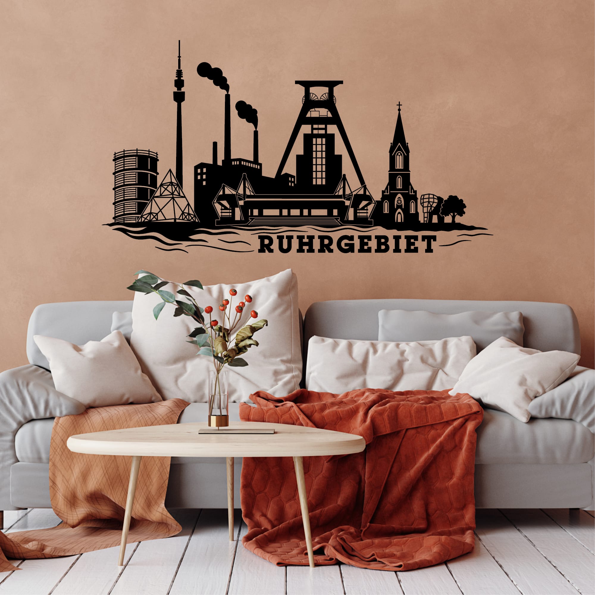 Wandtattoo Skyline Ruhrgebiet Ruhrpott Industriekultur Zeche Gasometer NRW Dortmund Bochum Essen Hamm Wandaufkleber Heimat Heimatliebe