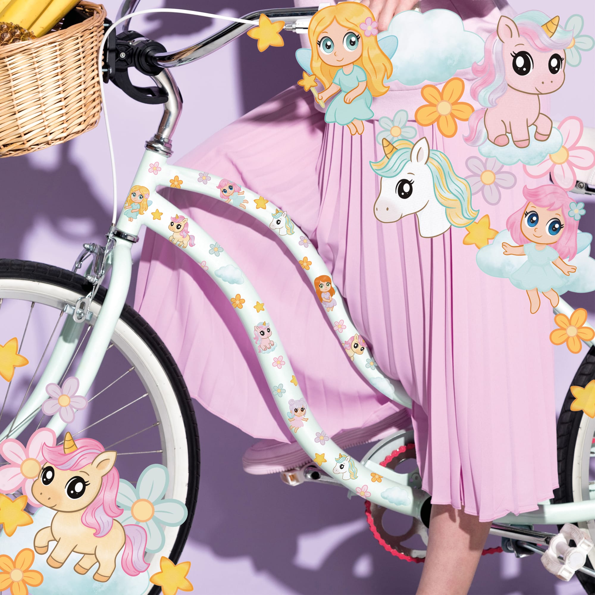 Fahrradaufkleber Feen Einhörner pastell farbig Fahrrad Sticker Kinderfahrrad Aufkleber Geburtstag Geschenk Laufrad Scooter Schultüte