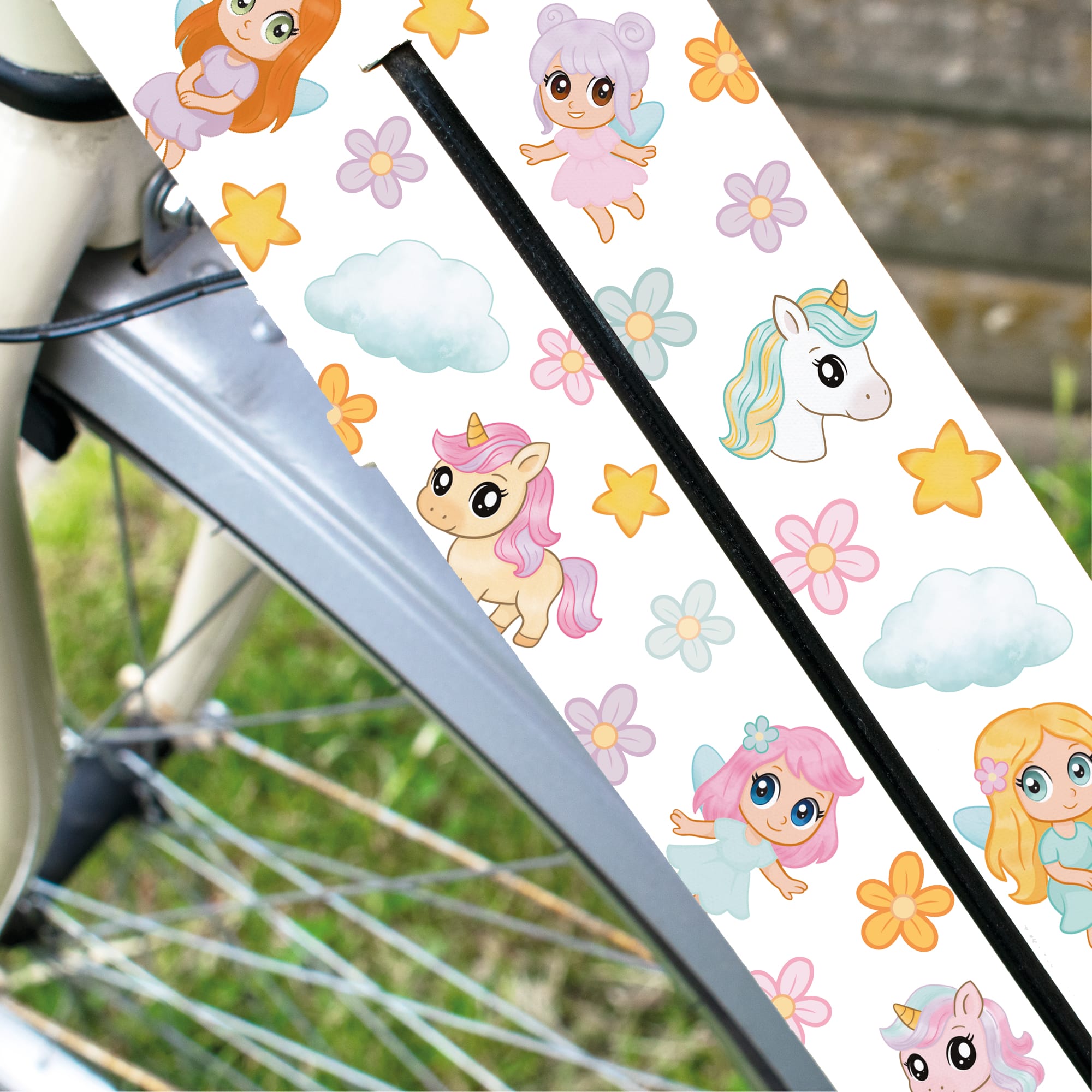 Fahrradaufkleber Feen Einhörner pastell farbig Fahrrad Sticker Kinderfahrrad Aufkleber Geburtstag Geschenk Laufrad Scooter Schultüte Auf dem Bild ist das Produkt: Fahrradaufkleber Feen Einhörner pastell farbig Fahrrad Sticker Kinderfahrrad Aufkleber Geburtstag Geschenk Laufrad Scooter Schultüte zum Preis von €12.90 abgebildet.