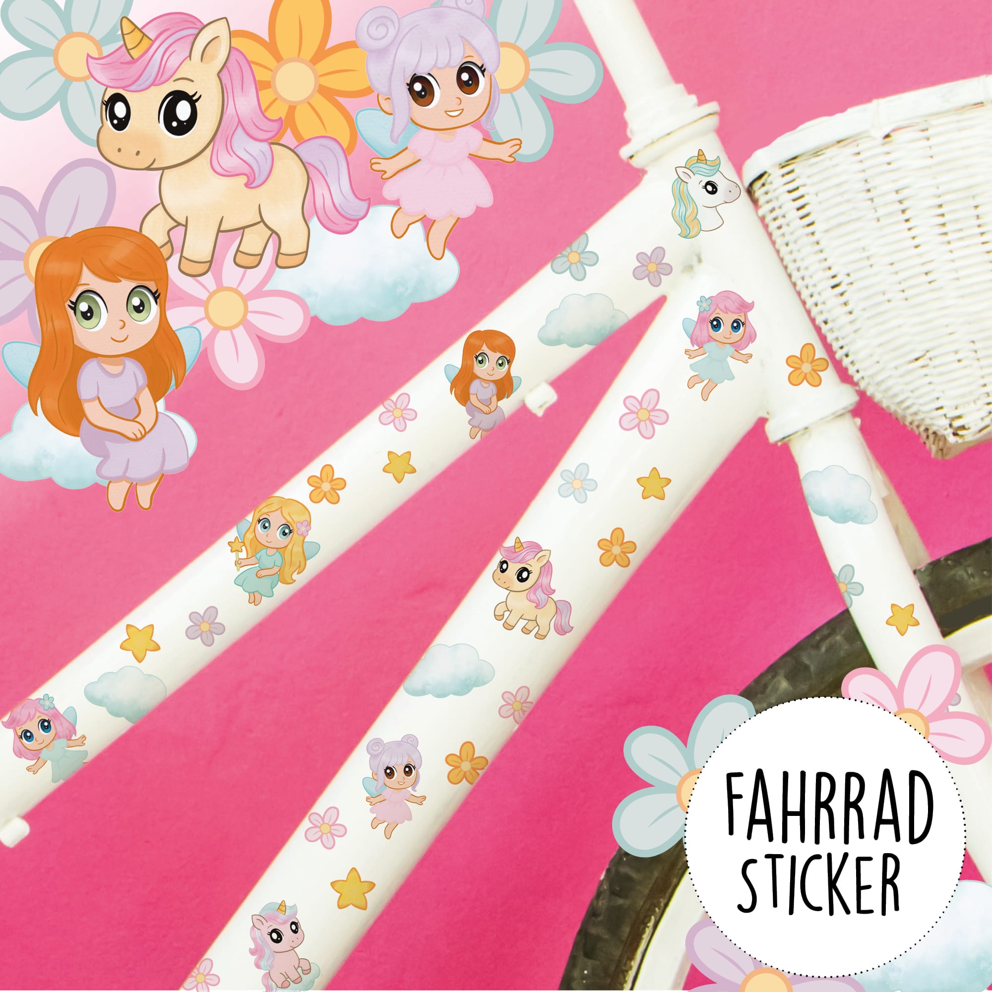 Fahrradaufkleber Feen Einhörner pastell farbig Fahrrad Sticker Kinderfahrrad Aufkleber Geburtstag Geschenk Laufrad Scooter Schultüte Auf dem Bild ist das Produkt: Fahrradaufkleber Feen Einhörner pastell farbig Fahrrad Sticker Kinderfahrrad Aufkleber Geburtstag Geschenk Laufrad Scooter Schultüte zum Preis von €12.90 abgebildet.